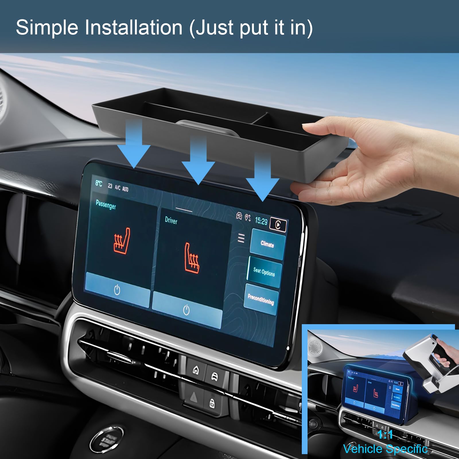 Vano Portaoggetti del Cruscotto Centrale Compatibile con Jeep Avenger 2023-2025, Console Centrale Portaoggetti, Avenger Organizer per Console Centrale con Tappetino Antiscivolo (Nero)