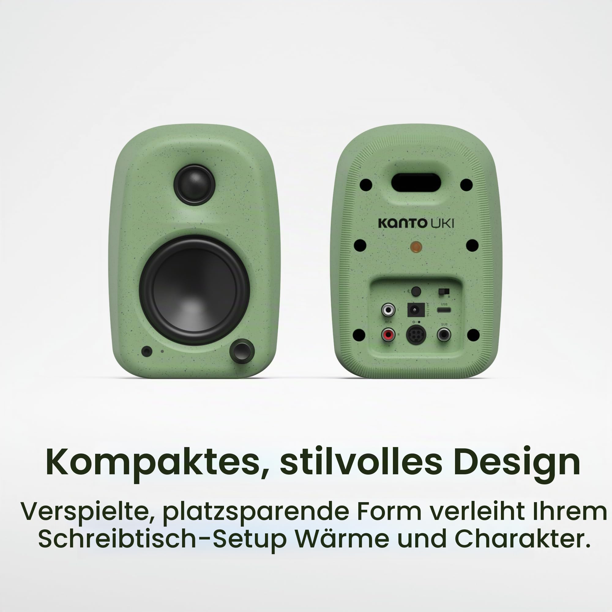 Kanto UKI 100 W Active Desktop Computer Speakers with Bluetooth and USB-C | Intelligent Sub Integration | Headphone Out | Pair | Pumice