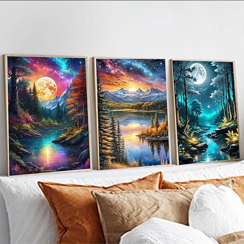 Miniatura 4 de Meothan Paquete de 6 kits de pintura de diamantes de paisaje lunar para adultos principiantes, pintura de taladro redondo completo 5D con puntos de