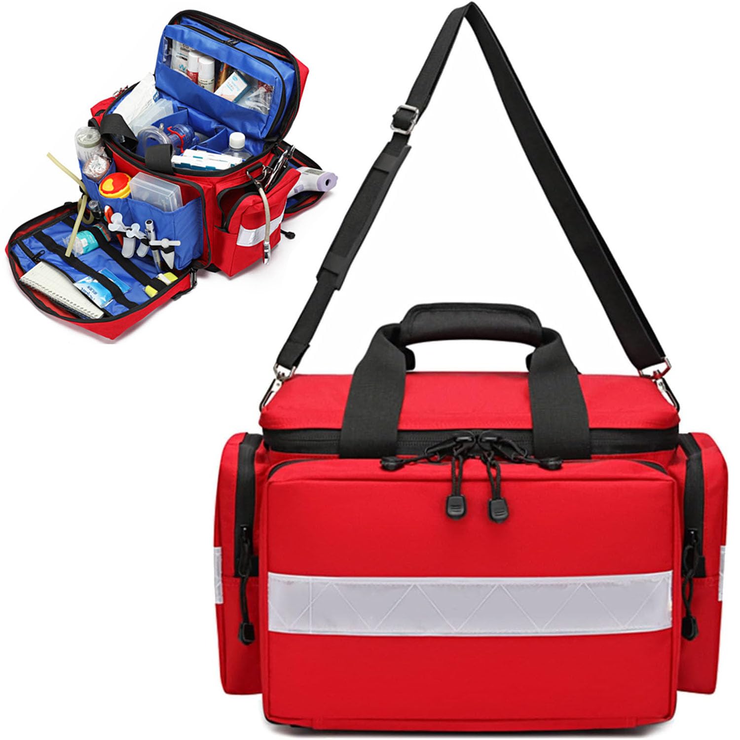 Maletín Médico Grande Vacío, Bolsa Profesional Para Emergencias Médicas Y Traumatismos Con Hebilla Ajustable Y Gancho Desmontable, Diseño Con Banda Reflectante Para Atención Médica Domiciliaria