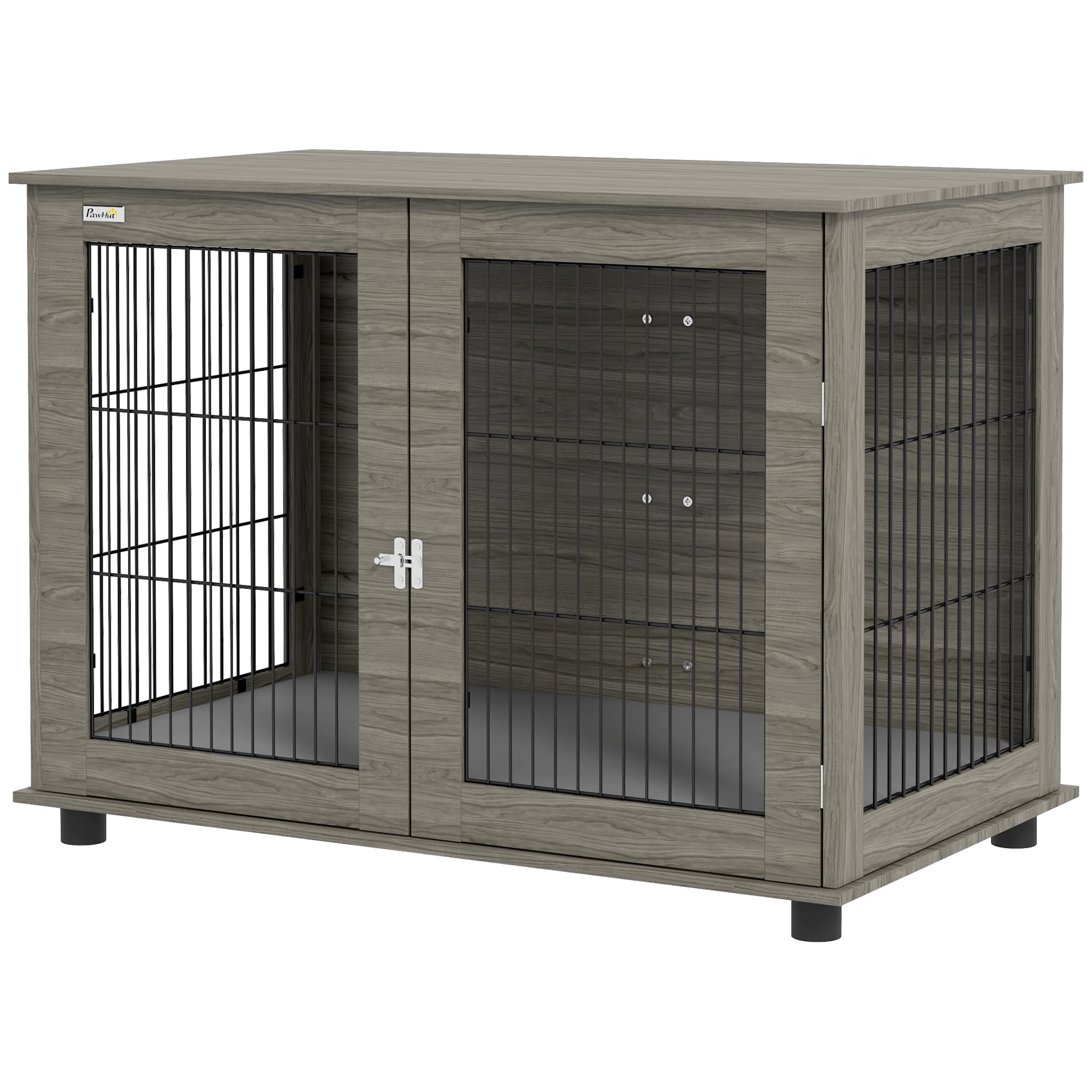 PawHut Gabbia per cani interni fino a 30 kg, 100 x 60 x 73,5 cm, grigio | Tavolino per cani, cuccia per cani, cuscino sfoderabile, porta bloccabile, facile da montare