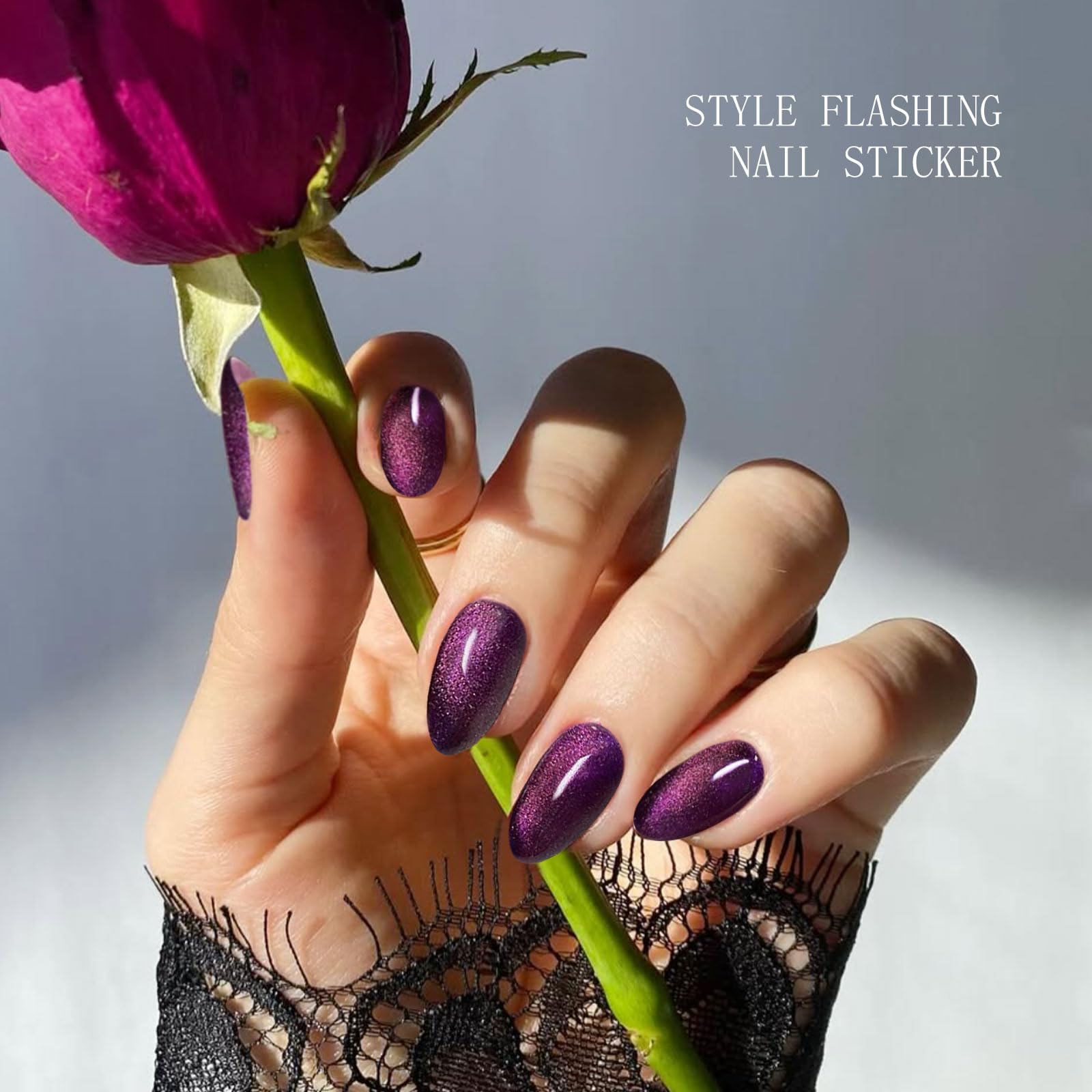 JMEOWIO Gel Nail Stickers Deep Purple Cat Eye Semi Cured Gel Nail Strips Wraps UV/LED Nails Art Design Decoration Accessories - Image 4