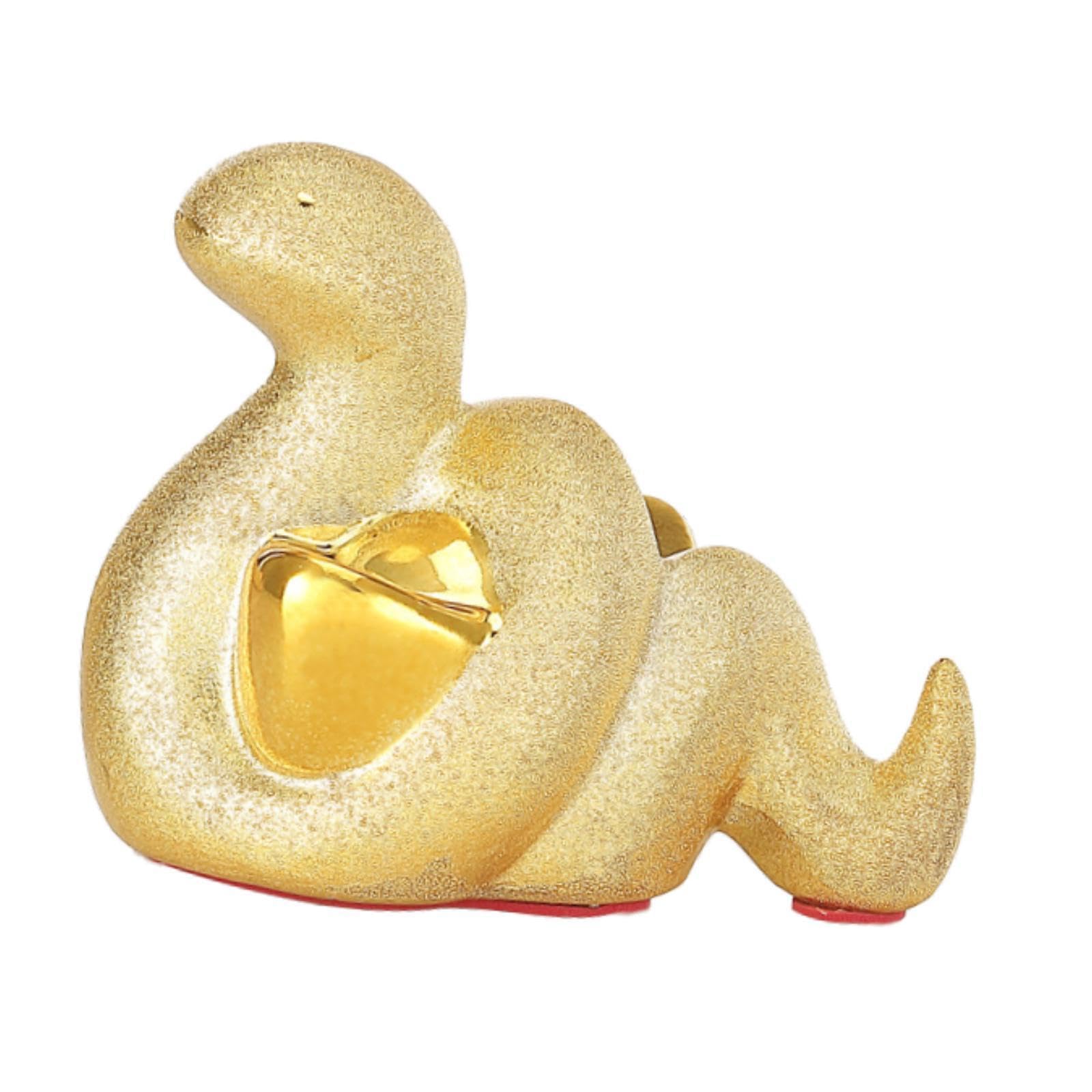 PIXZCSA Charming Snake Figurine Piggy Bank Storage Lightweight Ceramic Toy Living Rooms Office Decor And Presents Ceramic Statue Figurine Home Office Desktop, Golden, 12x6.5x9cm