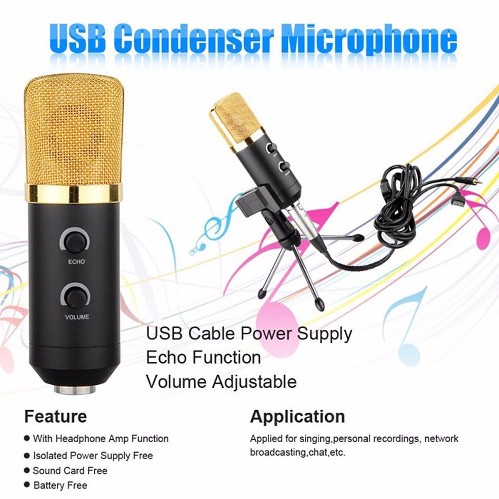 Langboss USB Wired Condenser Studio Sound Microphone with Stand for Singing, Personal Recording, Network Broadcasting, Chatting