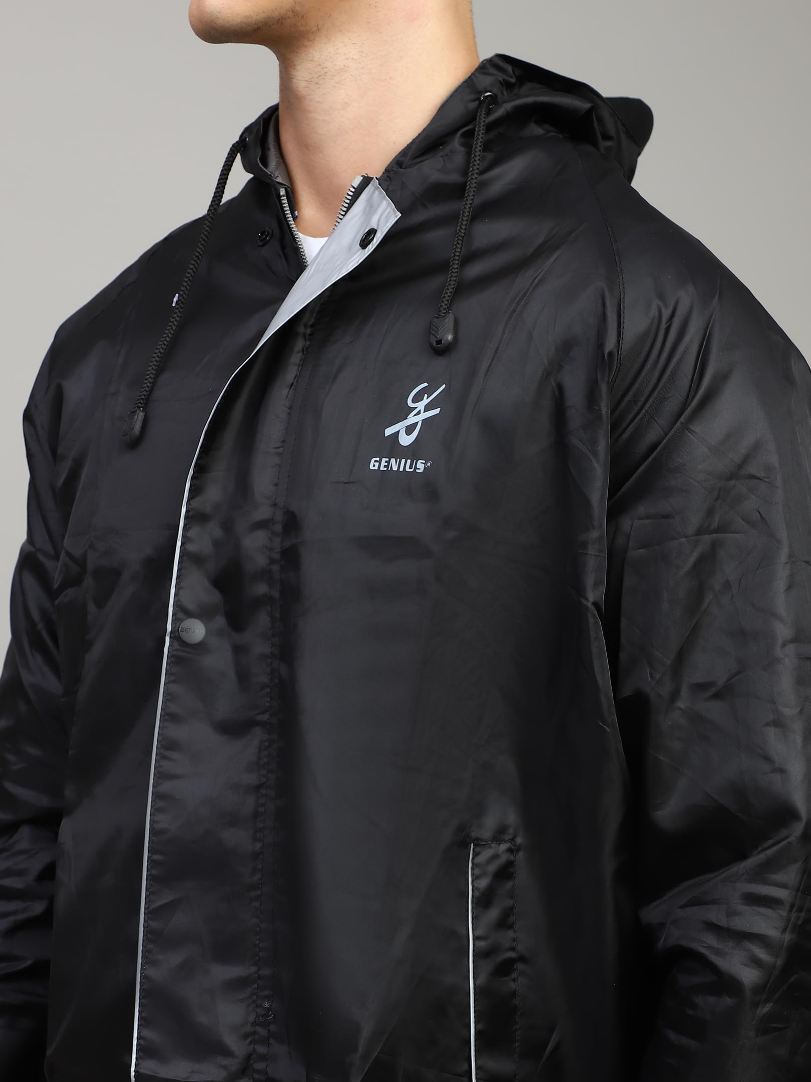 Shasmi Black Rain Coat for Men Waterproof Raincoat with Pants Polyester Double Layer Rain Coat For Men Bike Rain Suit Rain Jacket Suit Inner Mobile Pocket with Storage Bag (Rainy 174 Black-L) - Image 7 thumbnail