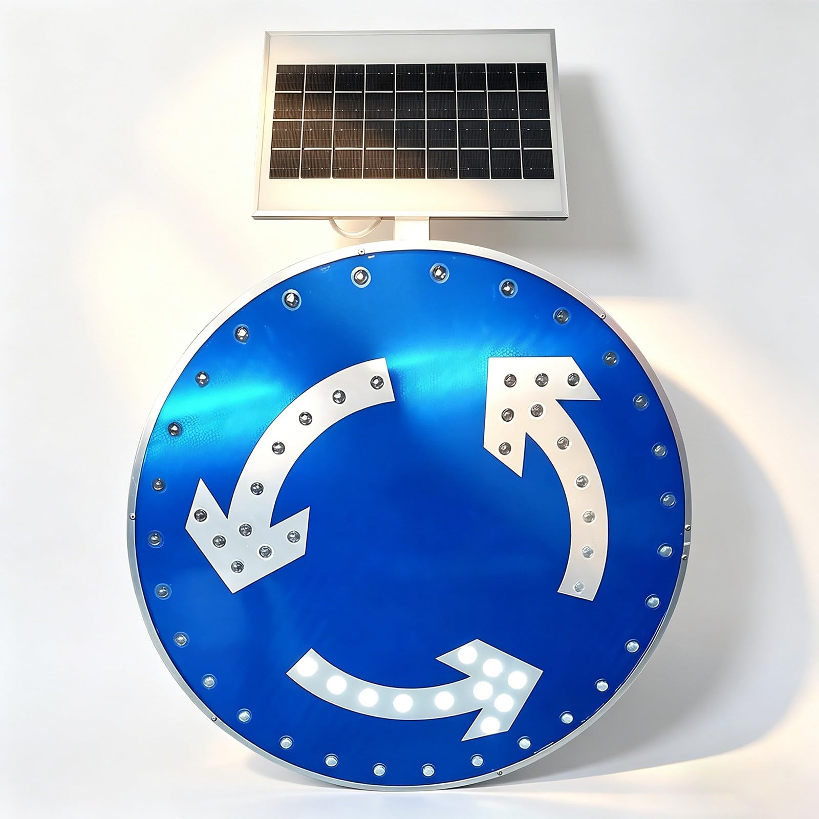 liuyunfeiGL Solar LED Roundabout Graphic Sign, 60cm/23.6in Outdoor Aluminum Traffic Sign, Luminous Roundabout Direction Sign with Auto Light Sensor, for Road Intersections 30in