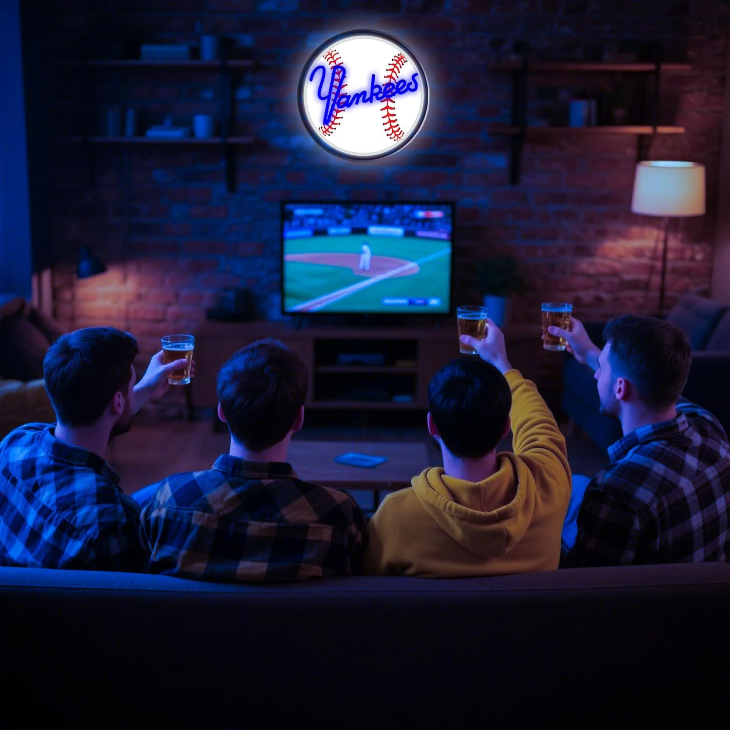 NY Baseball Neon Sign, New York Cool Light Up Dimmable NY Baseball Team Logo Hanging Led Neon Sign for Wall Decor, Bedroom, Party, Man Cave, Garage, Birthday Christmas Gift for Baseball Fans - Image 2