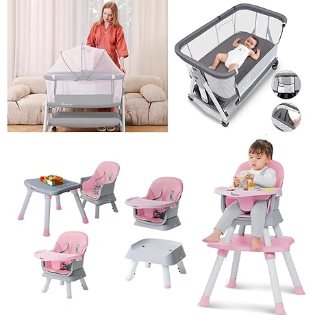 ZEBRATER Baby High Chair: Multipurpose 3-in-1 Convertible Seat for Infants and Toddlers (Pink)