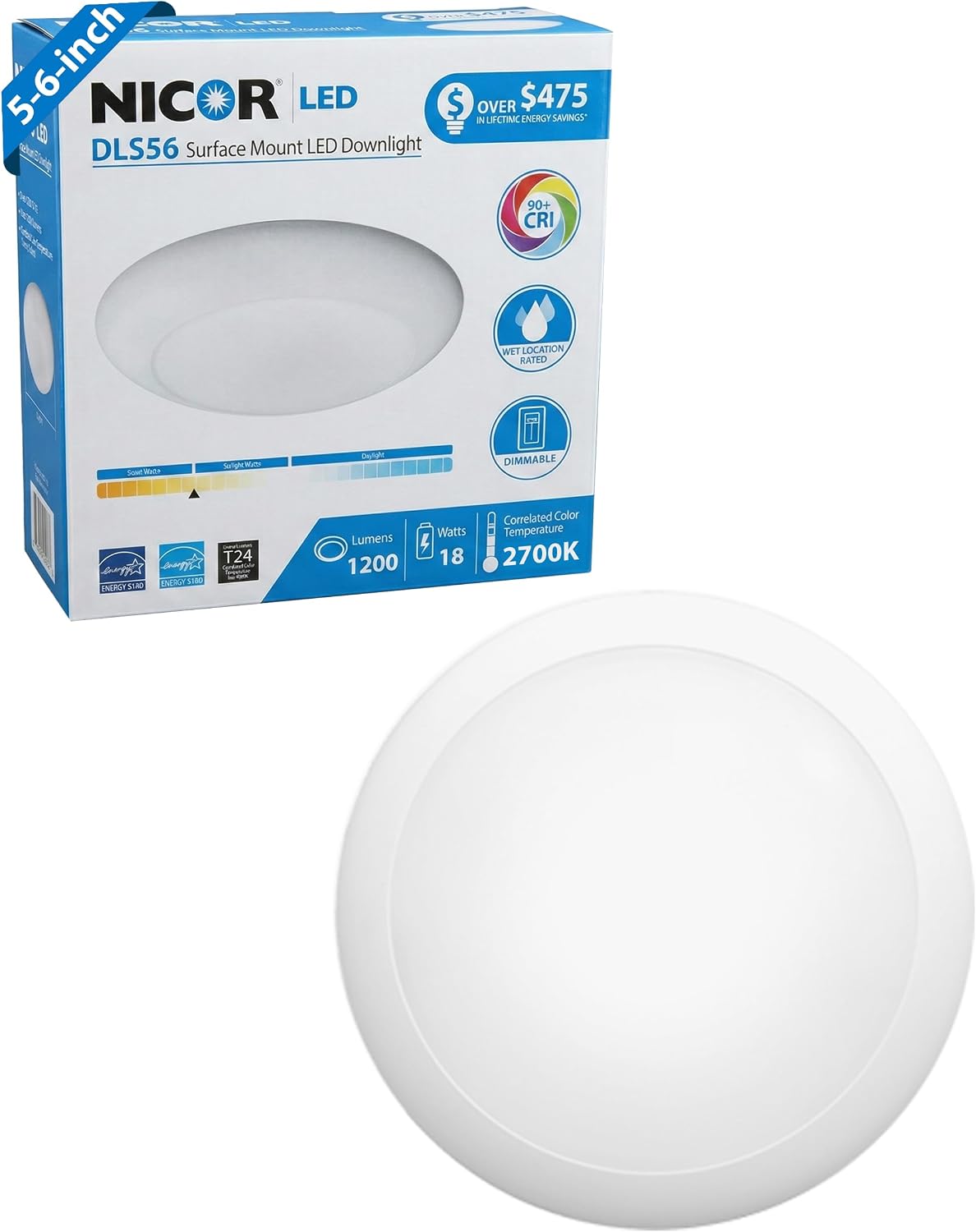 NICOR Lighting 5/6-Inch Dimmable 900-Lumen 2700K LED Surface Mount Retrofit Kit, White Trim (DLS56-3009-120-2K-WH)