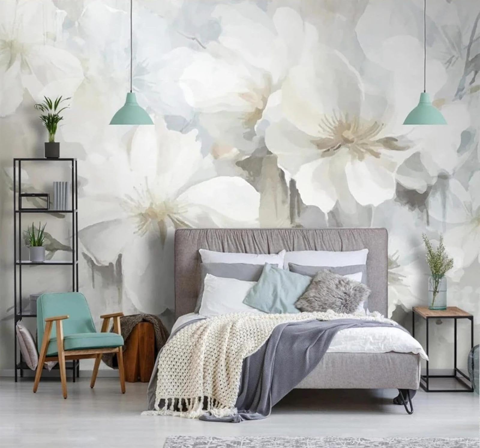 Tzxztt 350Cm×256Cm(B×H) Exquisite Three Dimensional Hand Drawn White Flowers Modern 3D Wallpaper Premium Textured Silk Neutral Tones Material Ideal For Living Room Bedroom-350Cm×256Cm