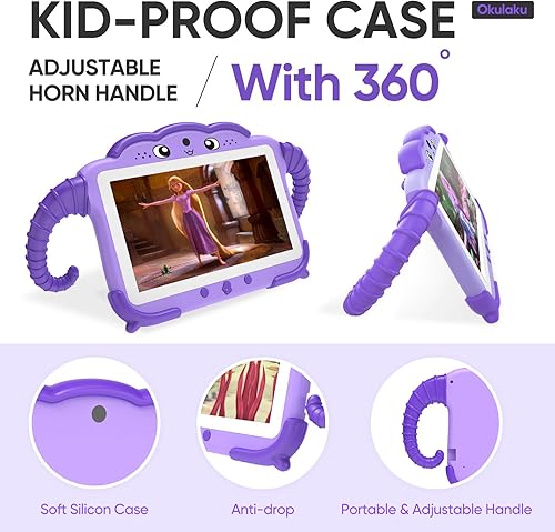 Miniatura 5 de okulaku Tableta para Niños de 7 Pulgadas Tabletas para Niños de 3-7 32 GB Tabletas para Niños Pequeños con YouTube Funda WiFi Cámara Dual, Tableta