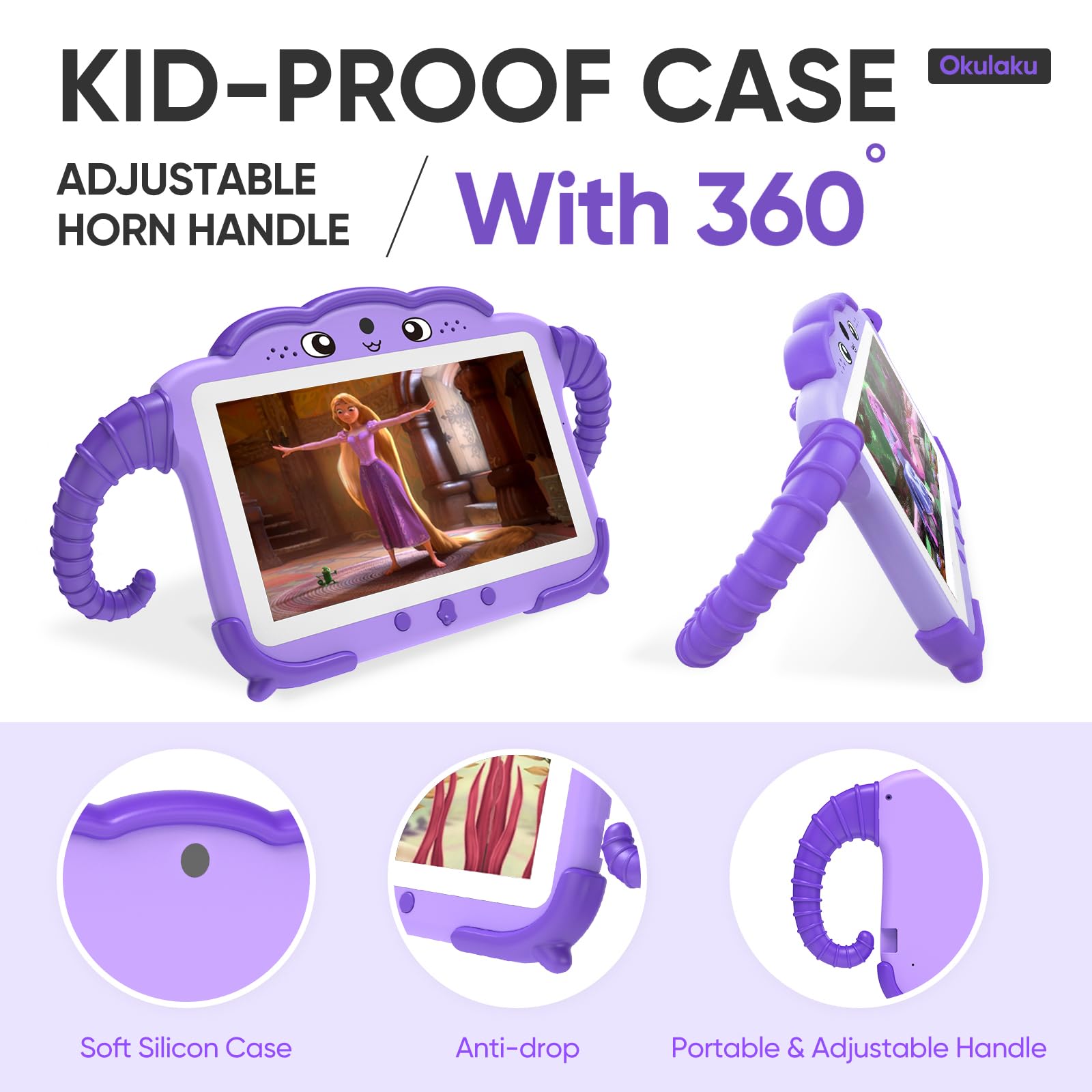 Tableta Infantil de 7 Pulgadas para Niños de 3-14 Años, Android con Funda, 2 GB+32 GB, Protección, GMS Certified, WiFi, Cámara Dual, Google Play Store