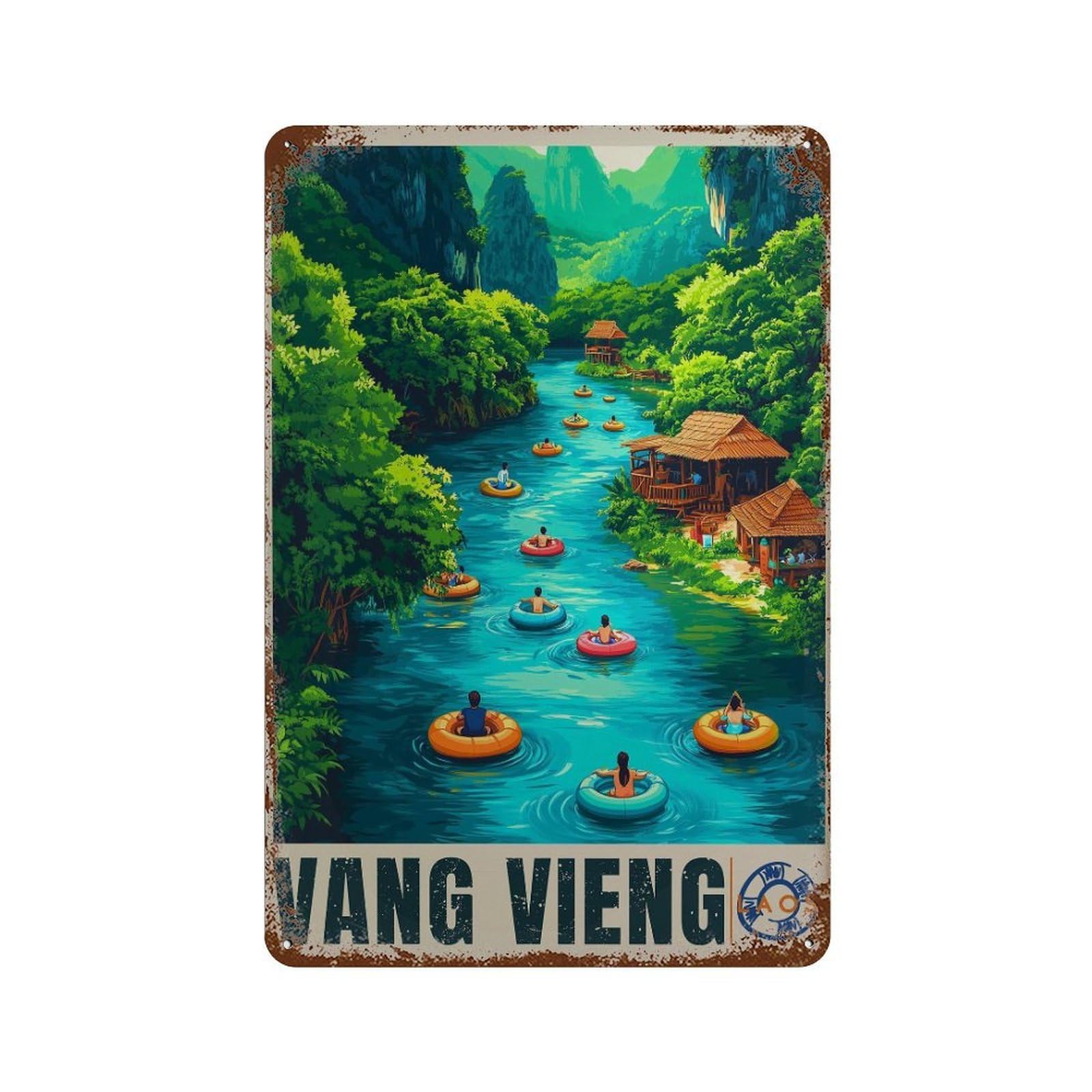 xiaoxiaoshen Vang Vieng Travel Laos Tubing Wall Decor Art Metal Tin Poster Modern Home Decor Art Home Bar Shop Decorations Vintage Sign 30x20cm
