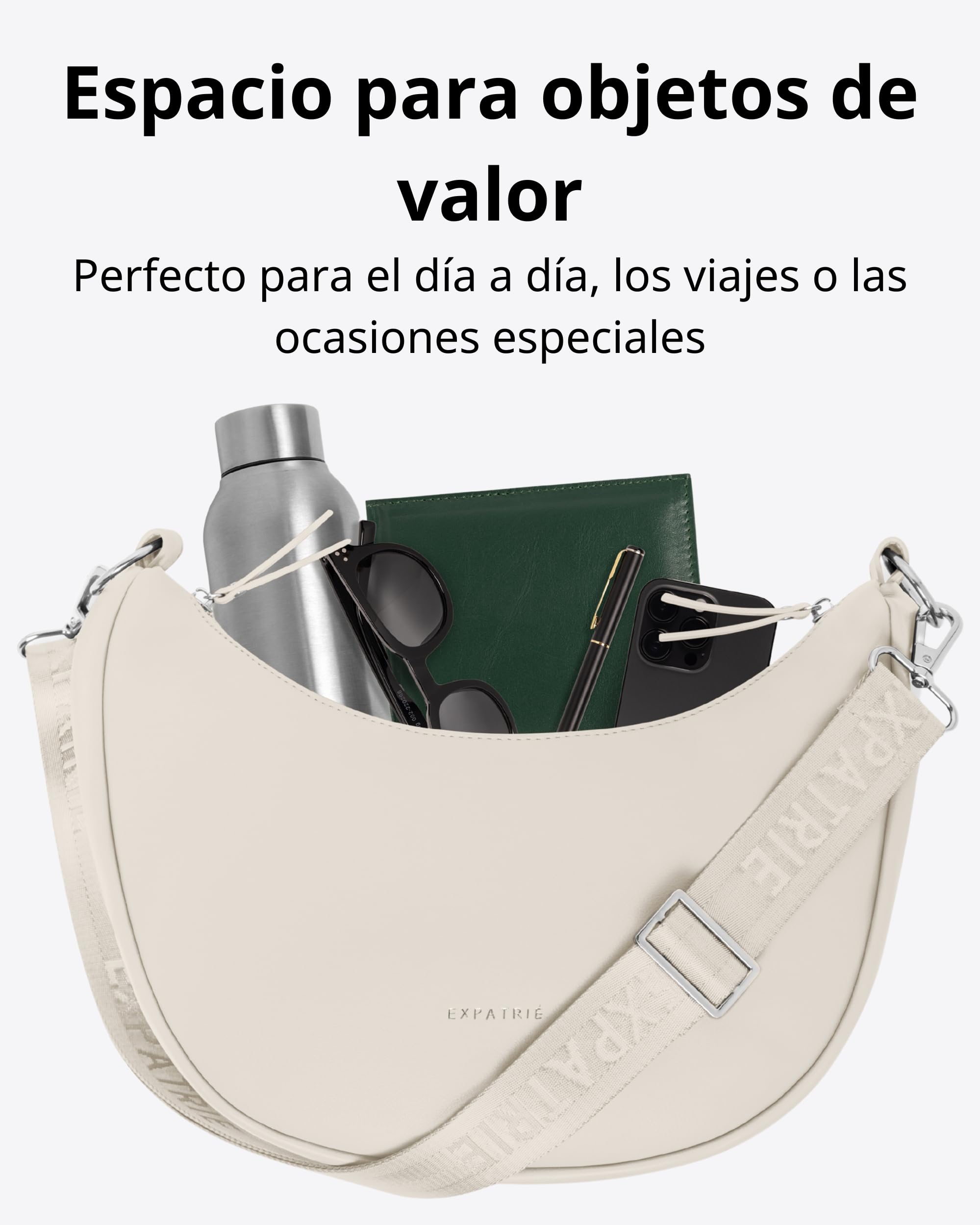Expatrié Bolso Bandolera Mujer - Lea Medium - Half Moon Bag - Riñonera de Media Luna - Bolso de Hombro Redondo de Piel Vegana - Repelente al Agua