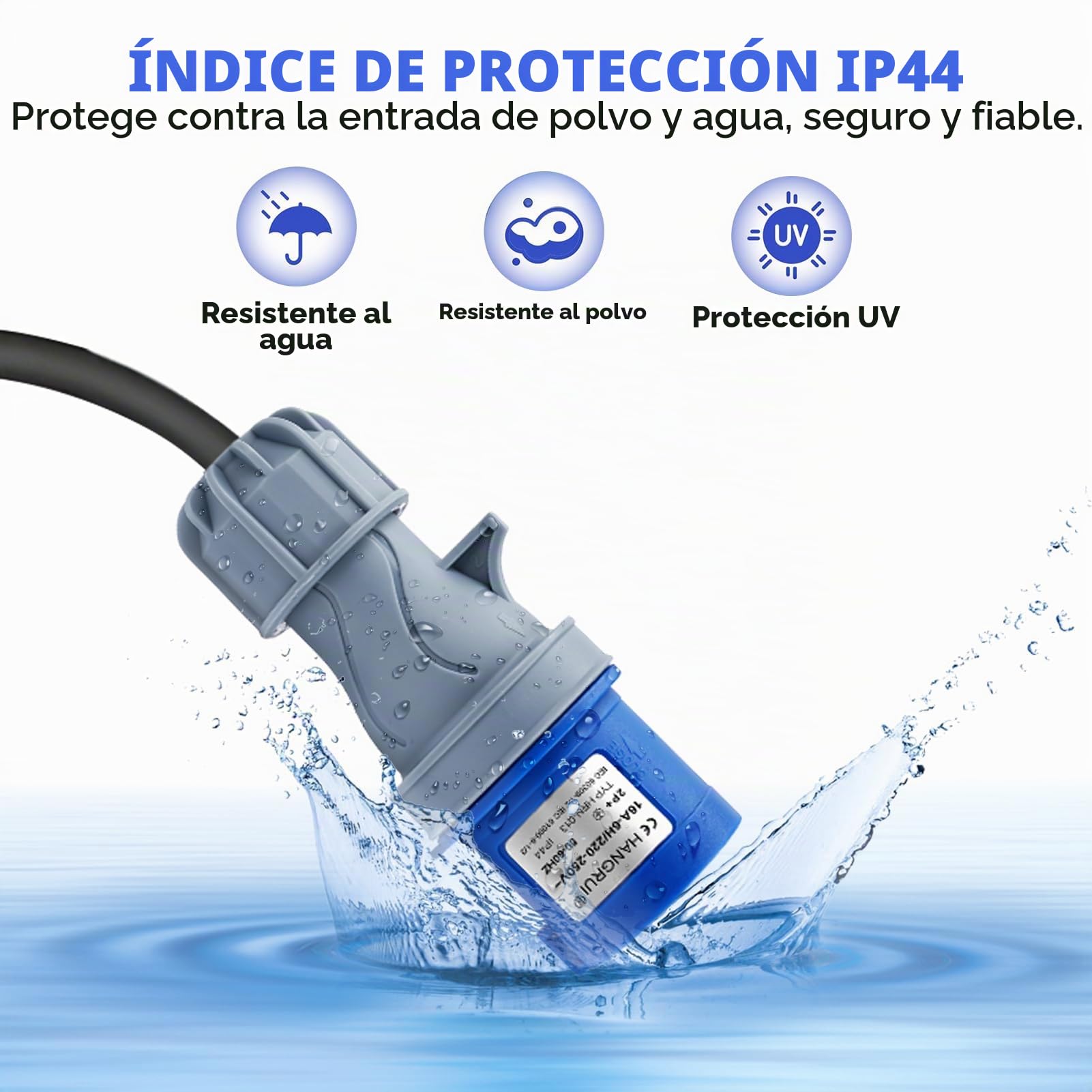 Cable Adaptador Enchufe con 2 Schuko y 1 cee 16 A, 250 V, 150cm Cable de Extensión - IP44 H07RN-F3G 1.5 mm² - Adaptador Cable de Goma Intemperie para exterior caravanas y acampadas Accesorios