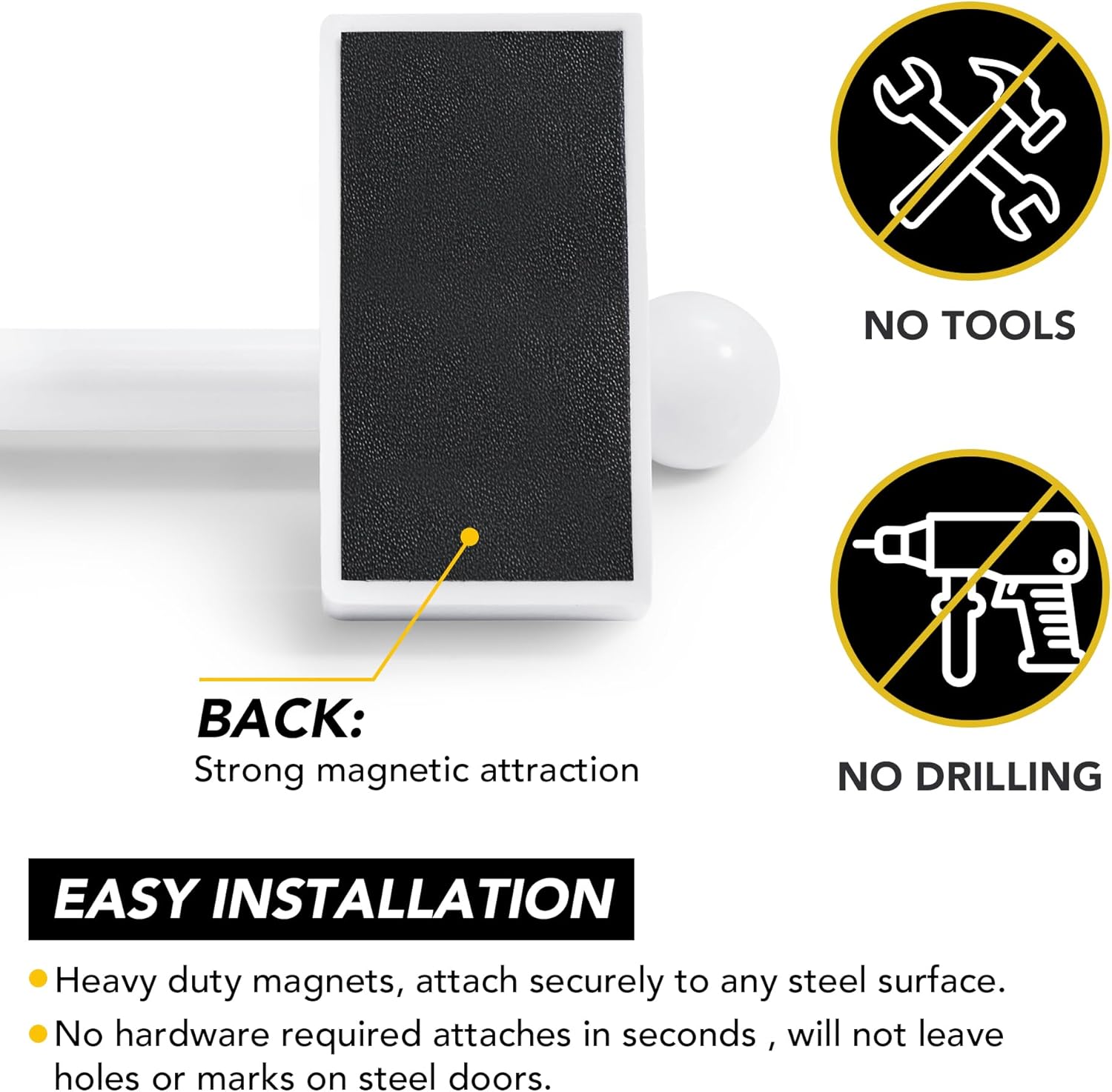 Deconovo Magnetic Curtain Rods 4‑Pack, Adjustable No‑Drill Stainless Steel 16-28 Inch Rod, Strong Magnetic Hold for Doors, Windows & Rental Spaces, Easy Install, White Rods for Apartment Home & Office