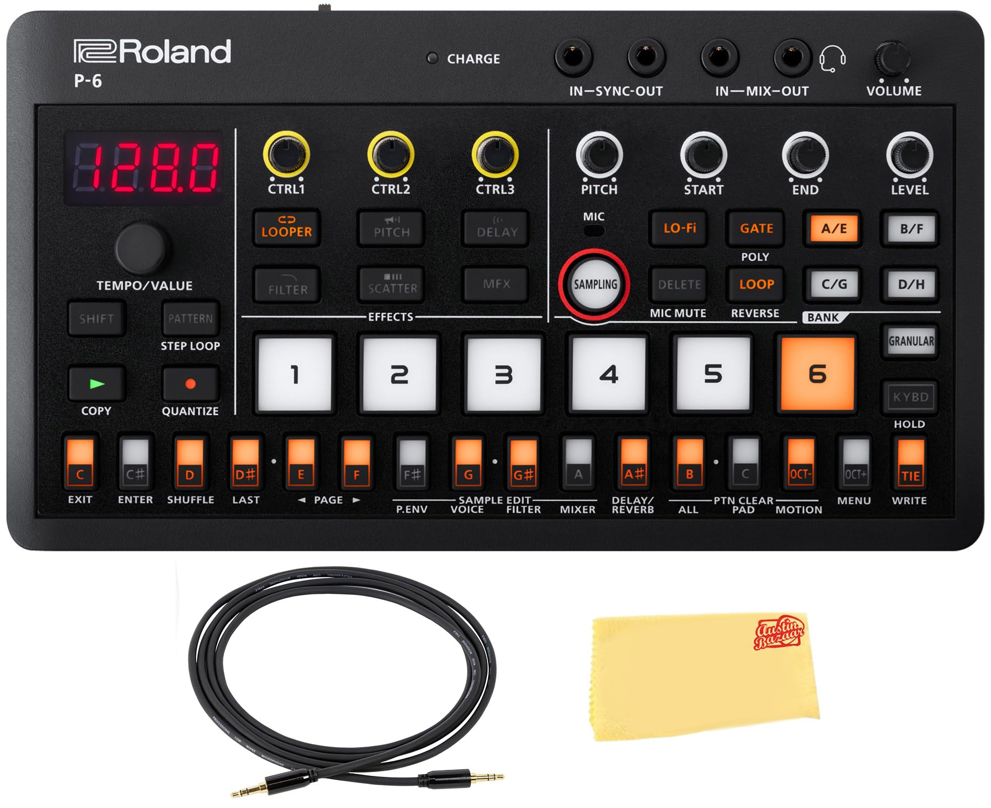 Roland AIRA Compact P-6 Creative Sampler Bundle with Audio Cable and Austin Bazaar Polishing Cloth