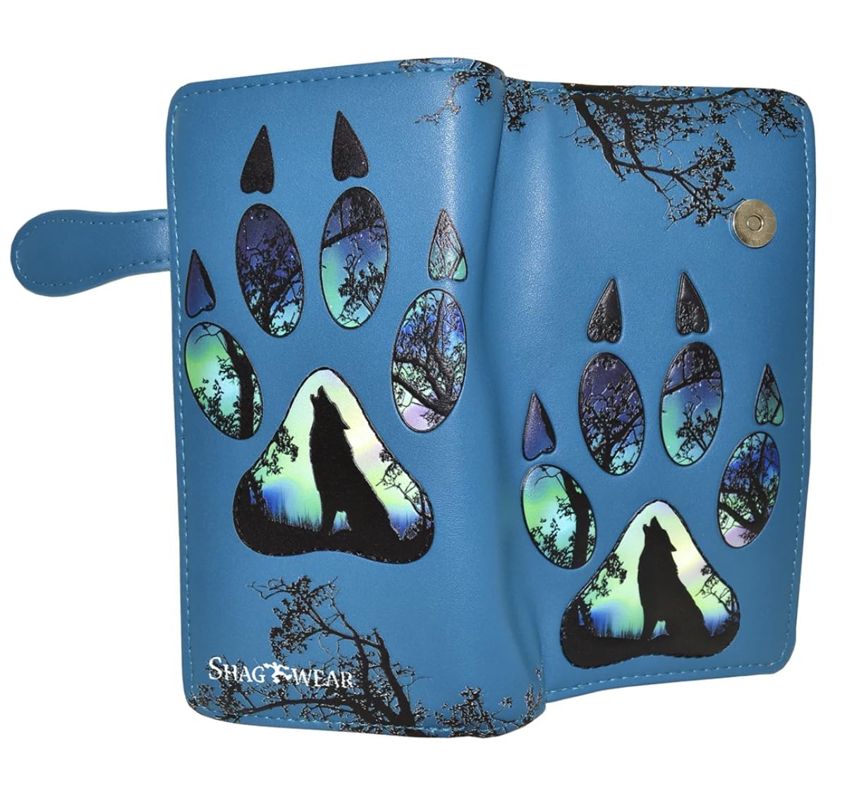 Shag Wear Wolf Paw Large Animal Wallet 7" Blue