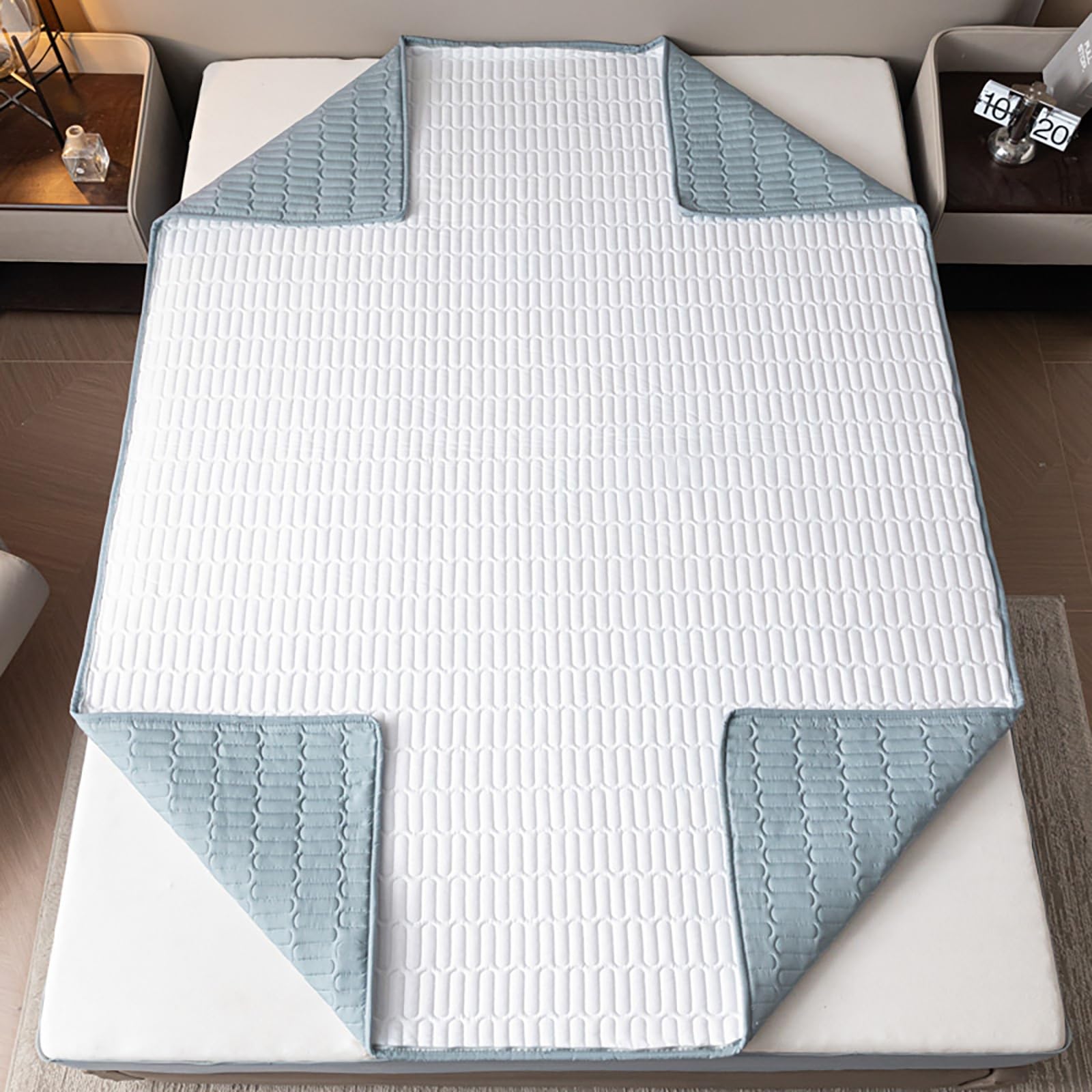 Cubrecolchón Acolchado 6 Lados Totalmente Envolvente con Cremalleras, Funda de Colchón Transpirable y Lavable Extraíble, Diseño Ajustable Sin Función Impermeable(Azul,180x210x20cm)