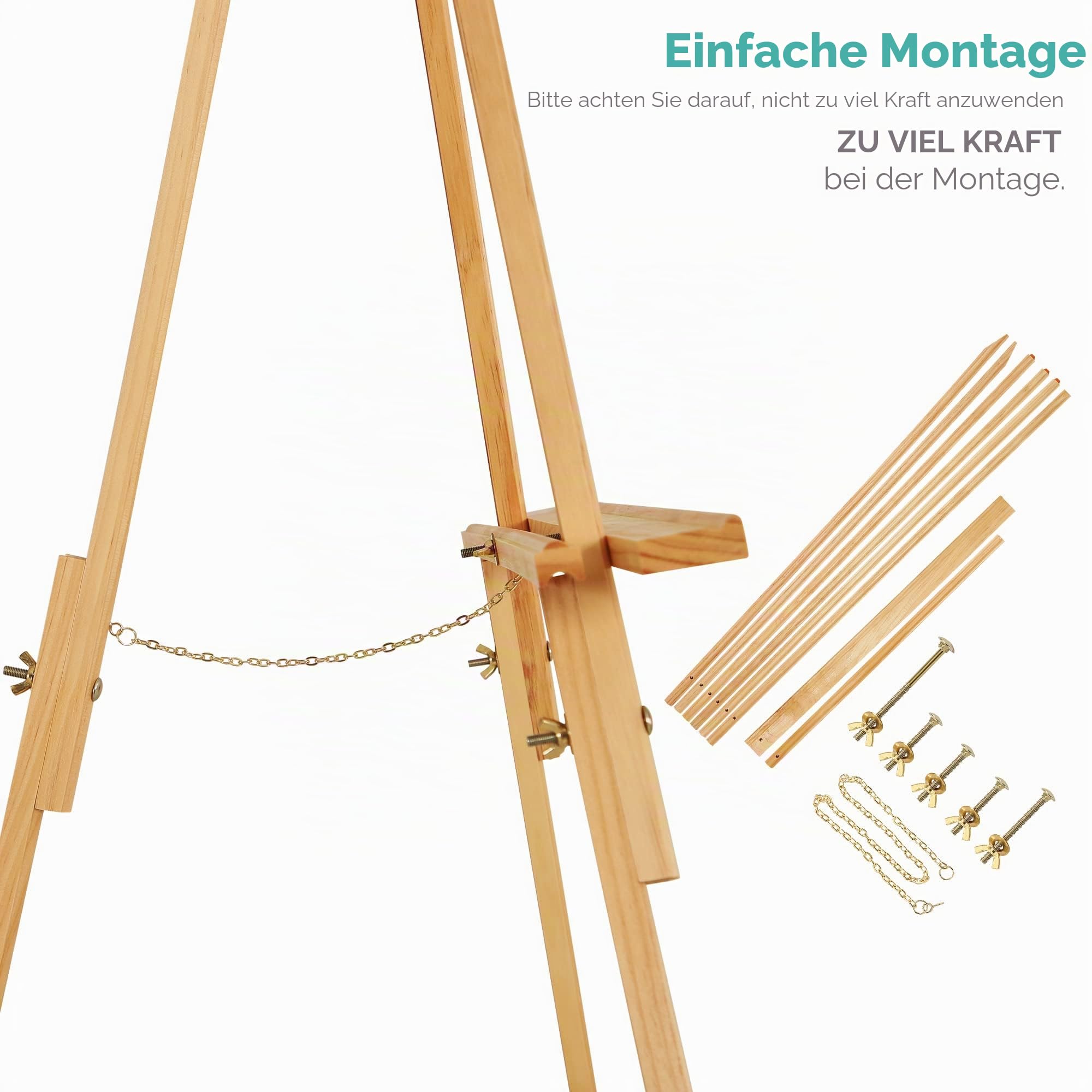 VISWIN 3-tlg 160cm Natur Staffelei Holz Groß für Hochzeit, Verstellbare Staffelei für Willkommensschild, Schilder, Poster, Bilder & Gemälde, A-Rahmen Leinwand Ständer