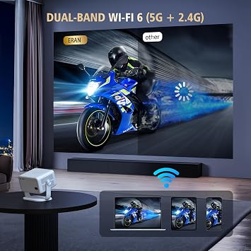 [ AI Auto Focus] Portable Projector Native1080P Support 4K Parse WIFI6 5G Wireless 5.0 Bluetooth Android 13,300ANSI,360 Rotatable, Auto Keystone Correction Video Projecto