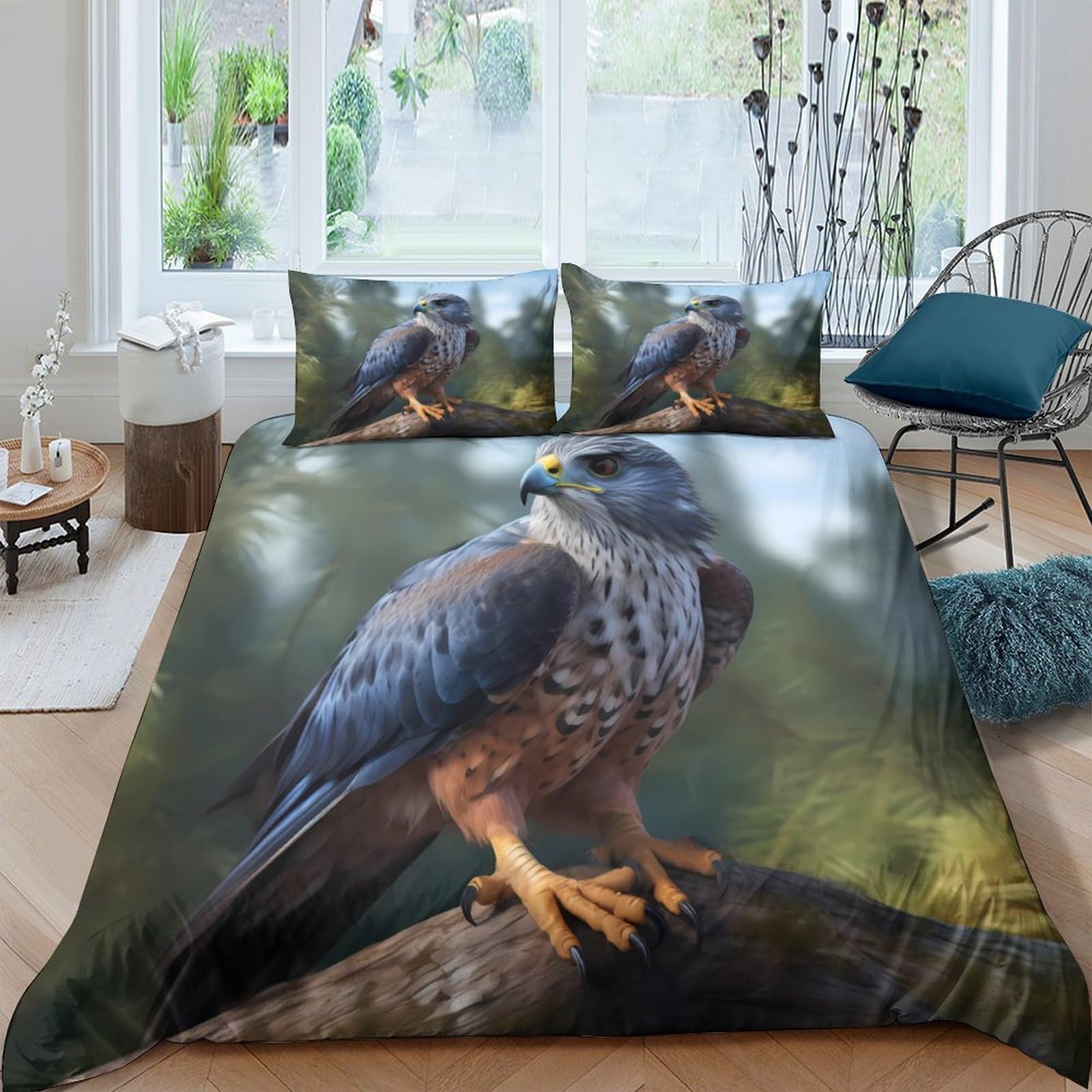 Housse de couette Faucon 3D en microfbre de luxe pour un lit parent confortable