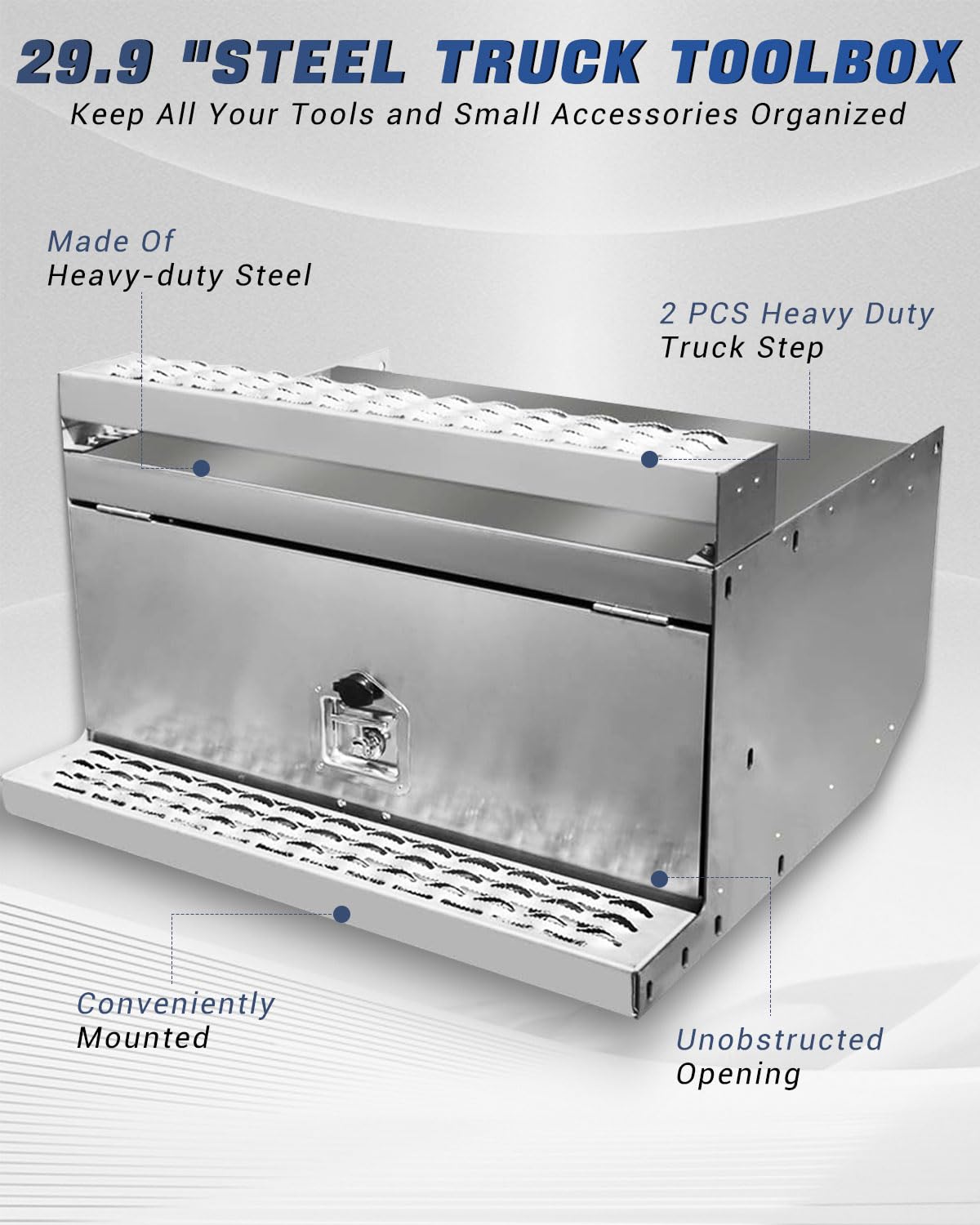 Hpdmauto Cab Entry Battery Box,30 inch Steel Step Semi Truck Tool