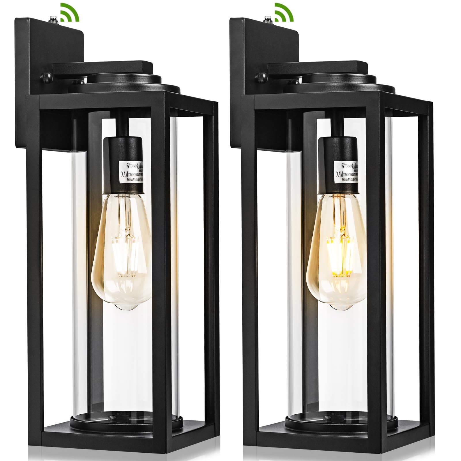 20inch Dusk to Dawn Outdoor Wall Light Fixtures - 2 Packs Large Exterior Waterproof Lighting, Modern Porch Sconces Wall Mounted Lighting, Industrial Black Outside Lantern for Front Door