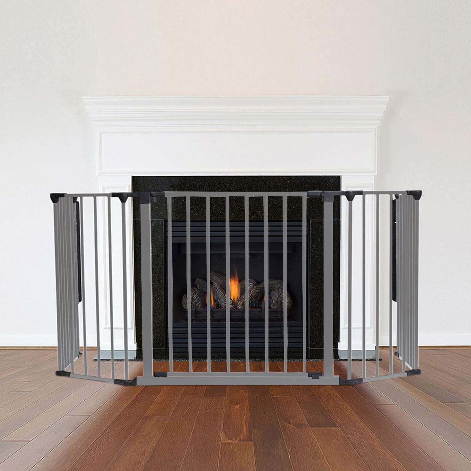 Safetots Grey Multi Panel Fire Surround, 69Cm Deep X 118Cm Wide, 70Cm Tall, Child And Pet Fire Safety, Baby And Toddler Fire Guard, Safety Barrier For Fireplaces, Easy Installation