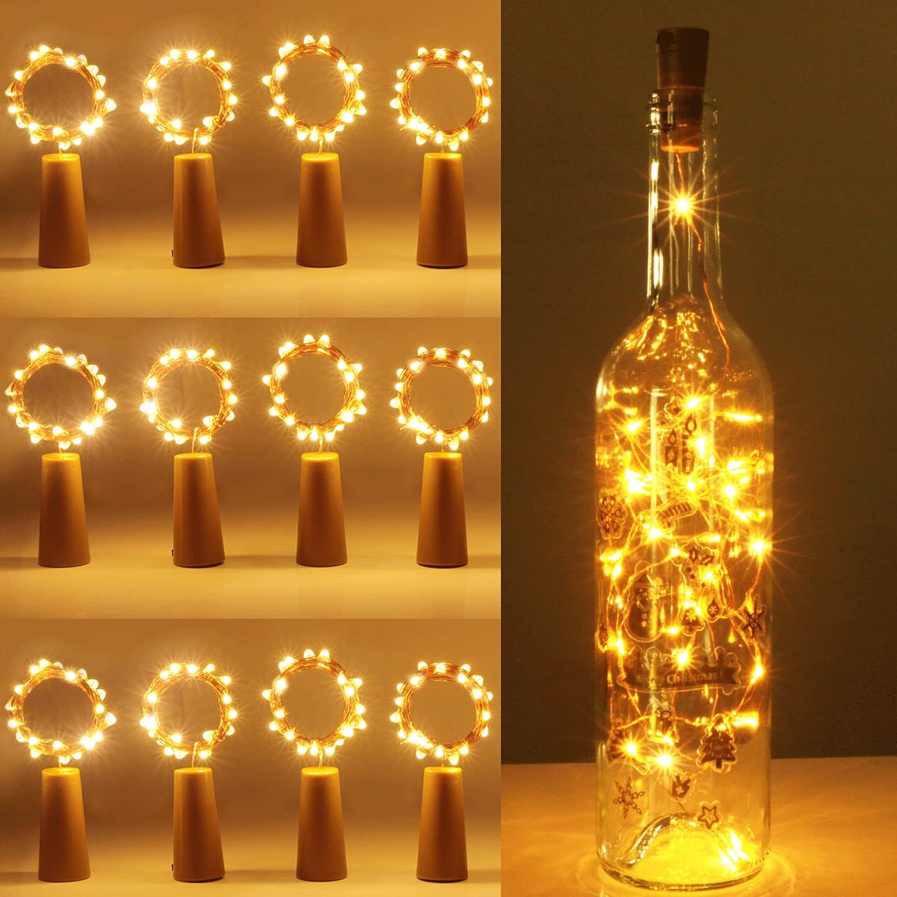 Bottle Lights 12 Packs, Cork Lights for Wine Bottles, 2m 20 LED Copper Wire Fairy Lights for Parties, Birthday, Wedding, Christmas DIY Table Centrepieces Indoor/Outdoor Decoration(Warm White)