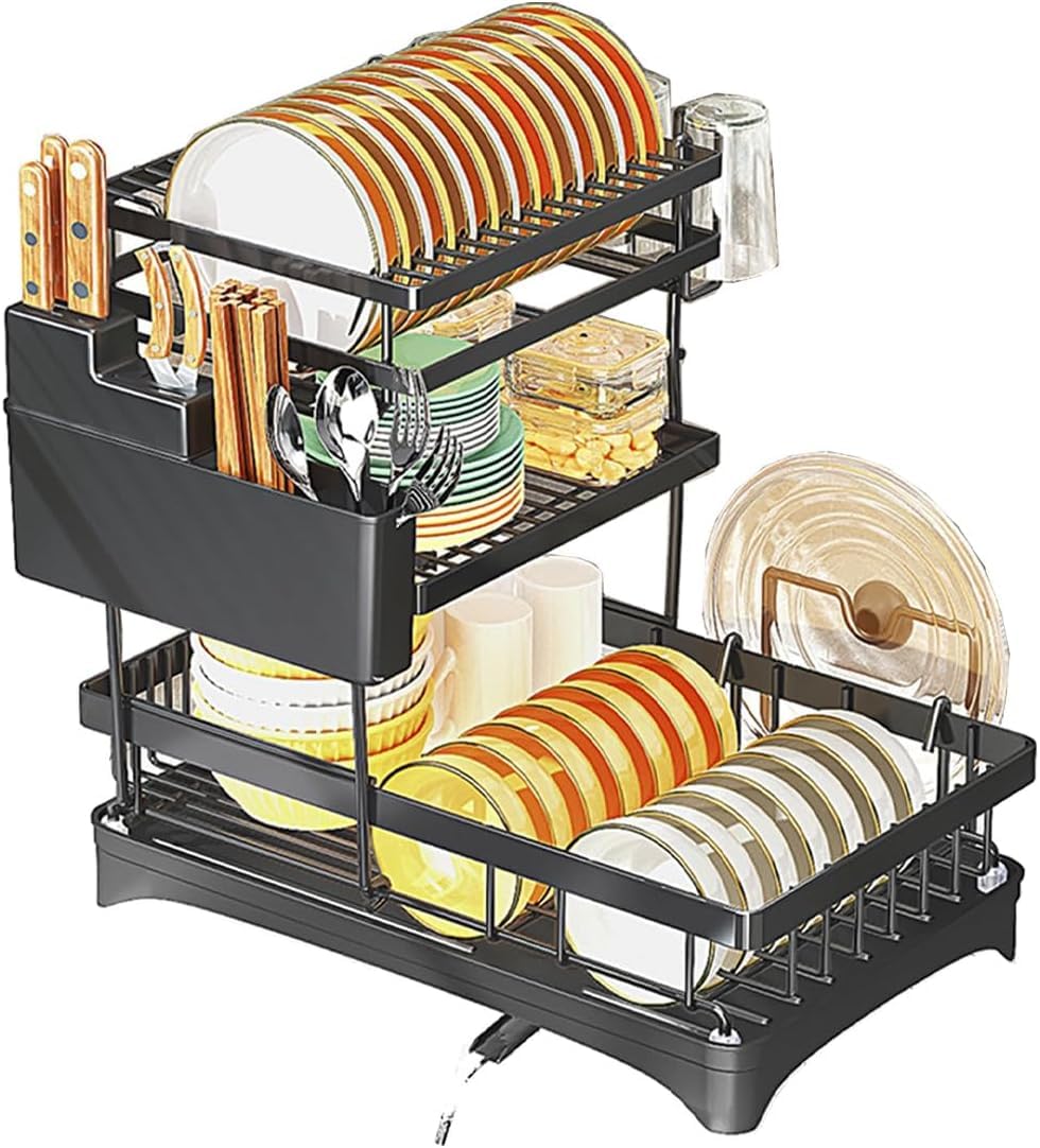 Lucario Dish Drainer,3 Tier Drainer with Drip Tray, Dish Organizer with Removable Holder for Cutlery, Glasses and Cutting Board for Family of 4-6 People(358 Dish Rack) (B0D6YXWXCP) Amazon Price History, Amazon Price Tracker