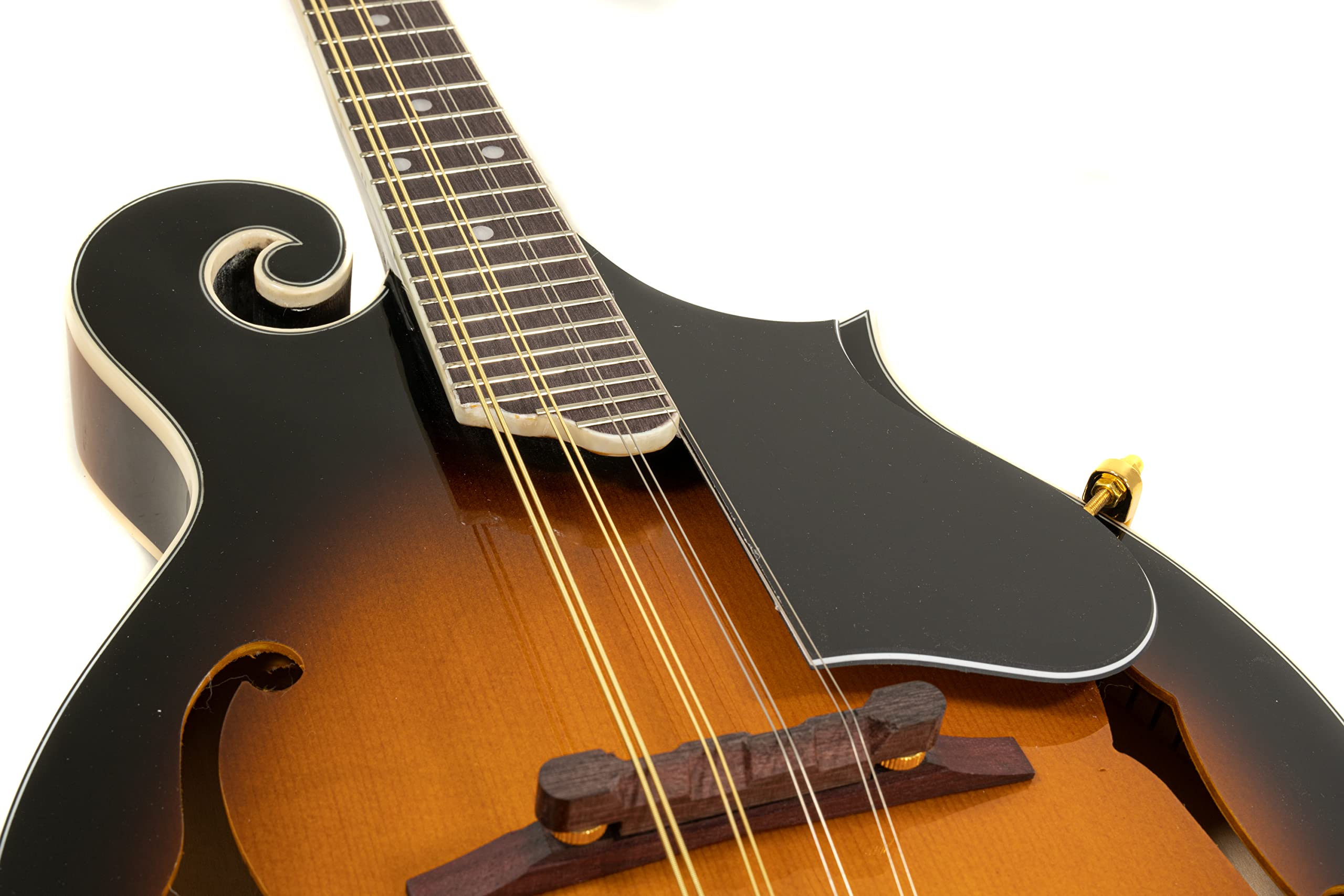 GEWA Mandolino F-1 Select - Tavola armonica in abete - Fondo/fasce in acero - Meccaniche dorate - Ponte regolabile in altezza - Incl. custodia Premium - Finitura lucida Vintage Sunburst