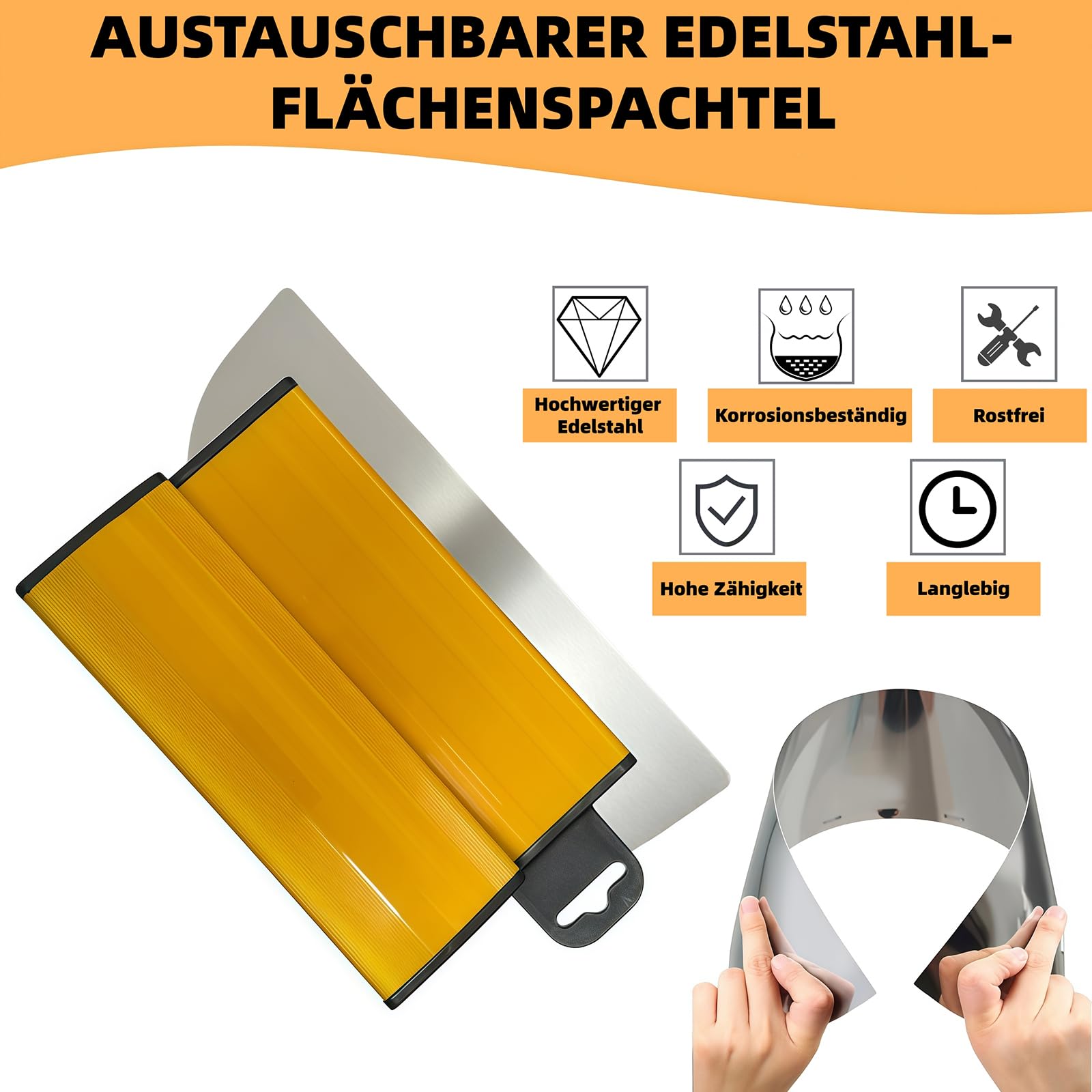 15 Stück Flächenspachtel Set, Flächenspachtel 15 cm/25 cm/40 cm/60 cm/80 cm | Edelstahl Spachtel Werkzeug, mit Teleskopstange & 5 Ersatz-Flächenspachtel, für Wandbearbeitung und Großflächiges Arbeiten