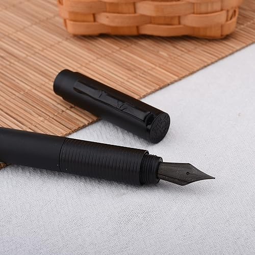 Miniatura 4 de Hongdian H3 - Pluma estilográfica de aluminio negro con punta extrafina, tapa de rosca con clip de bambú
