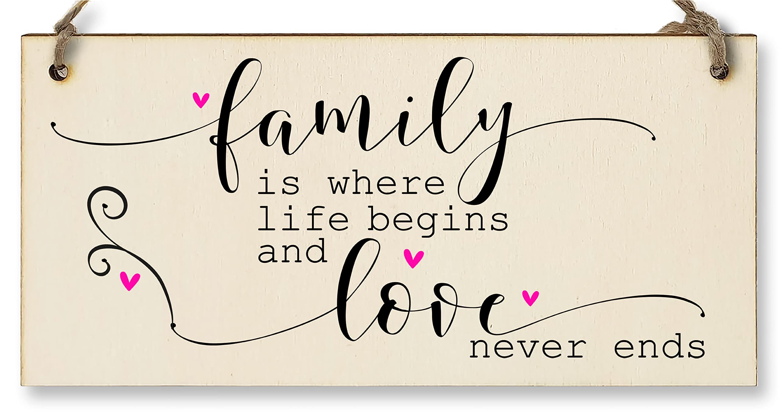 The Plum Penguin Wooden/Brown Handmade Hanging Wall Plaque Family Where Life Begins Love Never Ends Decorative Sentimental Sign Gift Family