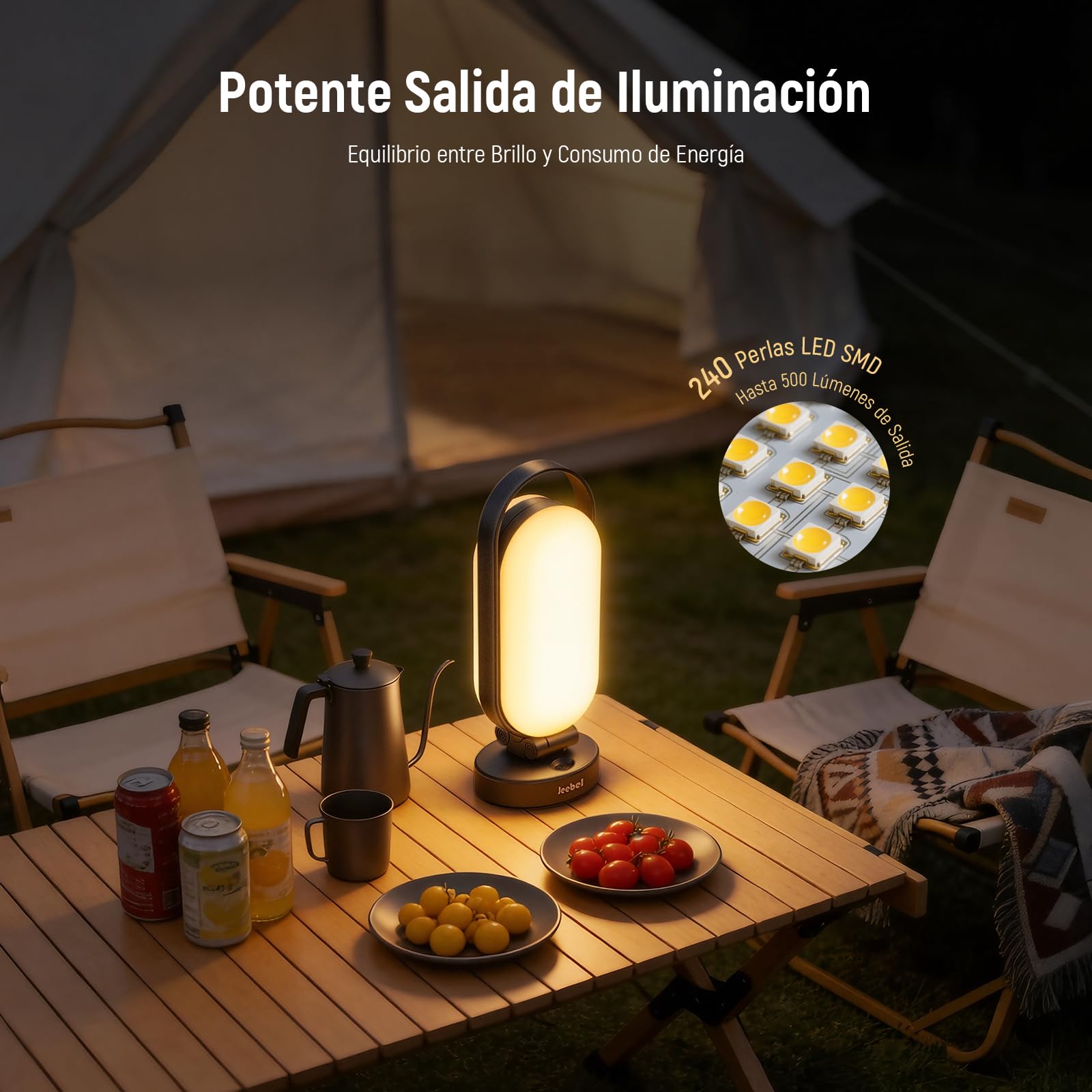 Jeebel Lámpara de Camping Solar, Linterna LED Recargable Plegable con Batería Externa 5000mAh, Regulable Toque, 4 Modos, IP55, Luz para Tienda de Exterior/Excursión/Urgencia/Corte de Corriente (Negro)