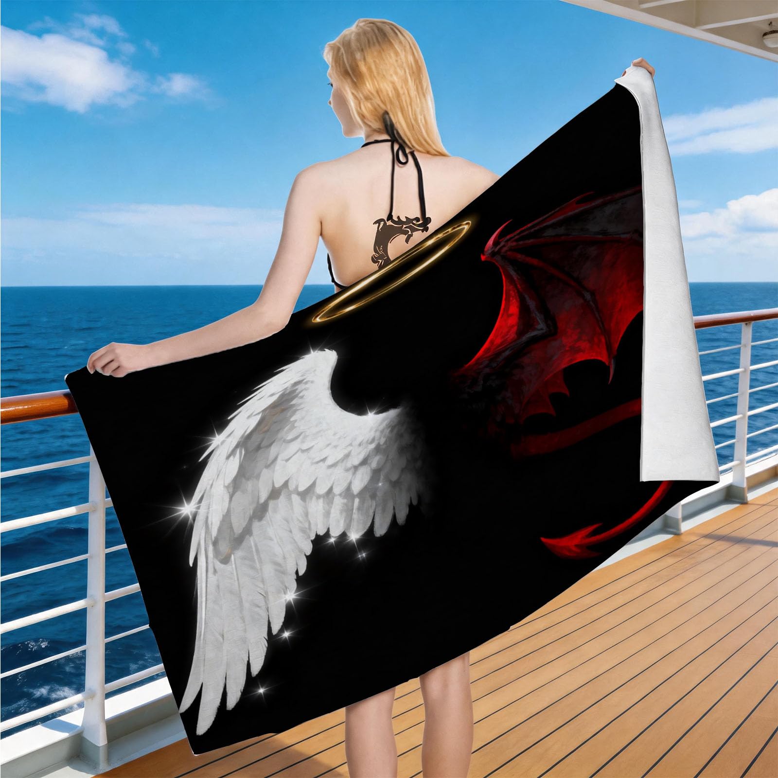 Hongduo Microfiber Quick Dry Beach Towel Cartoon Wings, 3D Dreamy Beach Towels Absorbent Fast Drying Bath Towels, Travel Camping Gym Swimming Bathroom (80x160cm)