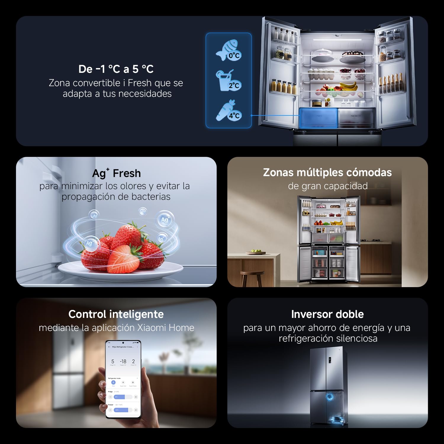XIAOMI Mijia Cross Door Refrigerator 502L, No Frost, Ag⁺ Antibacteriana