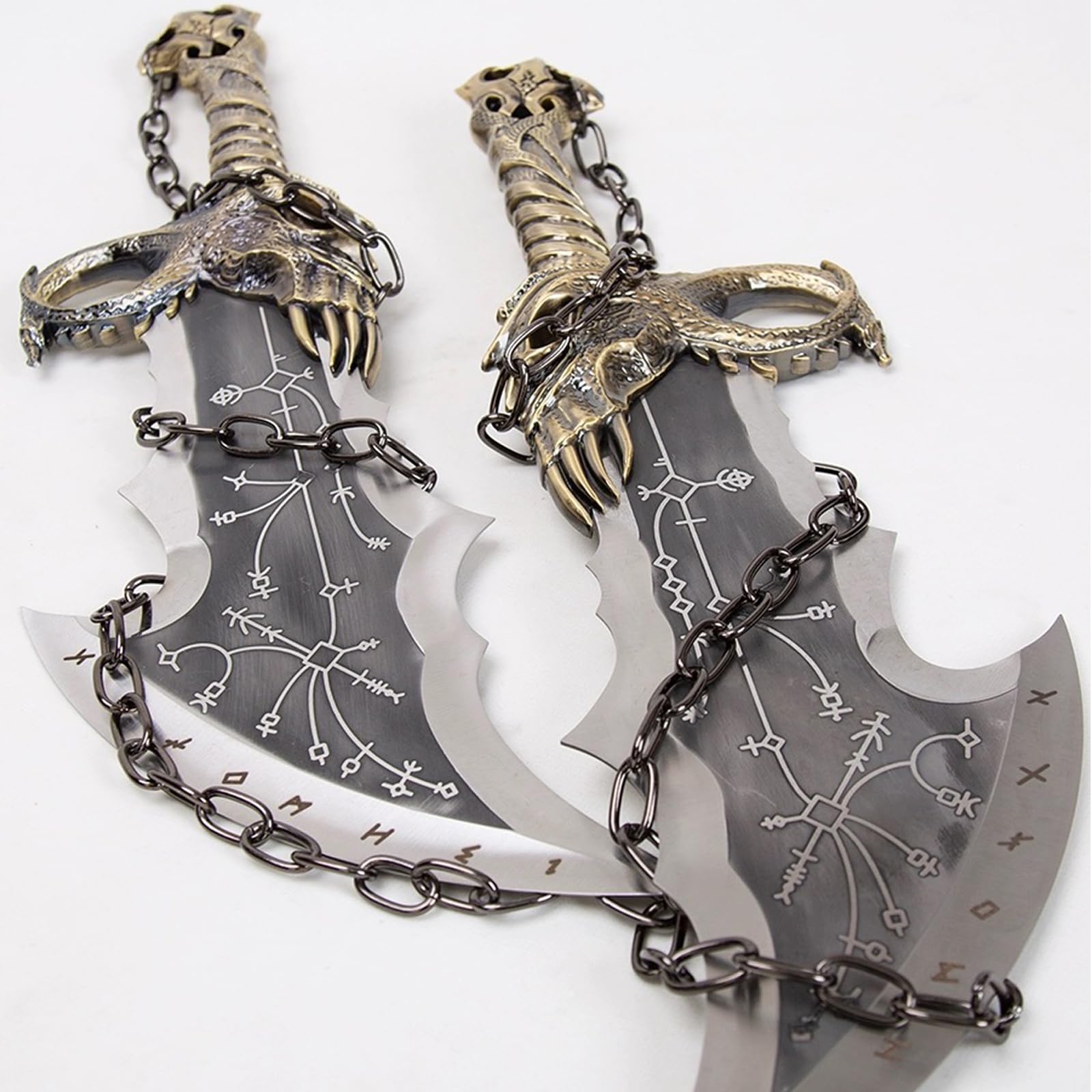 Kratos Chaos Blade of GOW, aus Metall, EIN Satz von Zwei Bades of Chaos mit Display-Plakette, Kratos Metall-Kettenschwert, 1:1 Replik des Kriegsspiels Requisiten HIMMEL STORE Sword