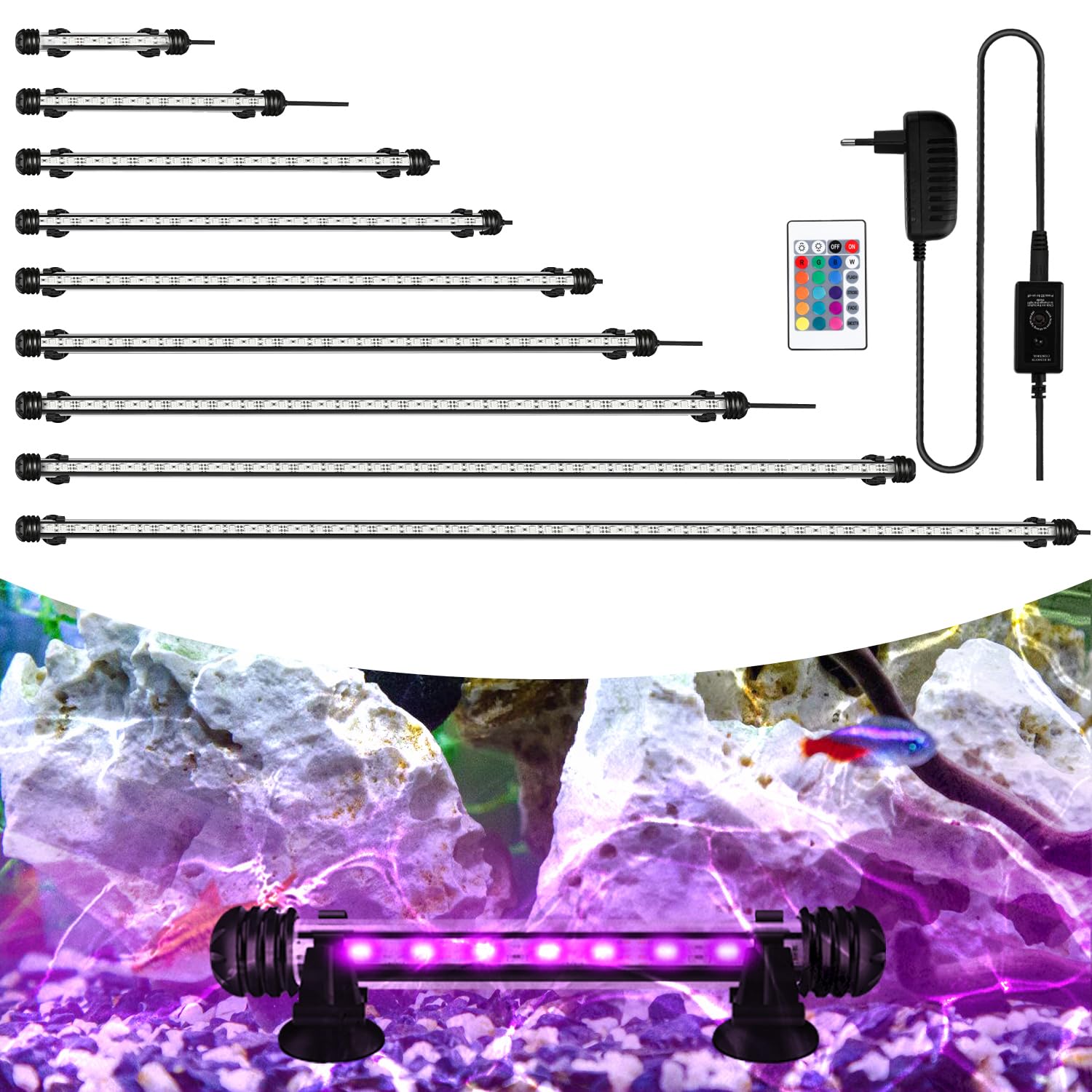 Sonnewelt Iluminación LED para acuario, 62 cm, resistente al agua, 6,2 W, barra de luz LED para tanque de peces (RGB)