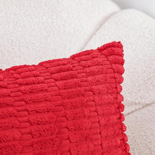Miniatura 5 de HWY 50 Juego de 2 fundas de almohada decorativas de pana roja de 16 x 16 pulgadas para sofá, sala de estar, cama, fundas de cojín suaves y lisas