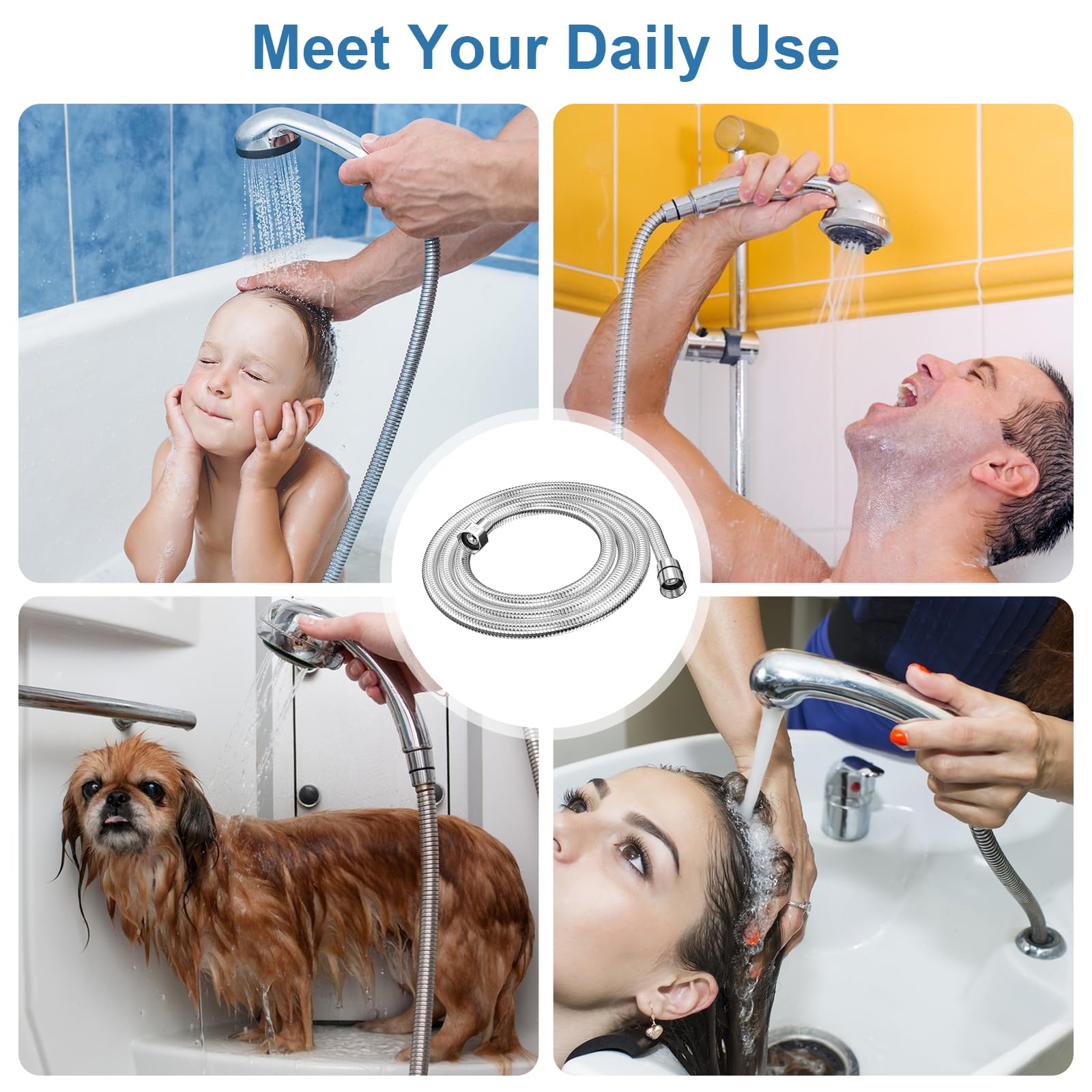 Extra Long Silicone Shower Hose 119 Inch - Anti-Winding, Explosion-Proof Replacement Hose For Showerheads, Bidets, RV & Pet Bathing