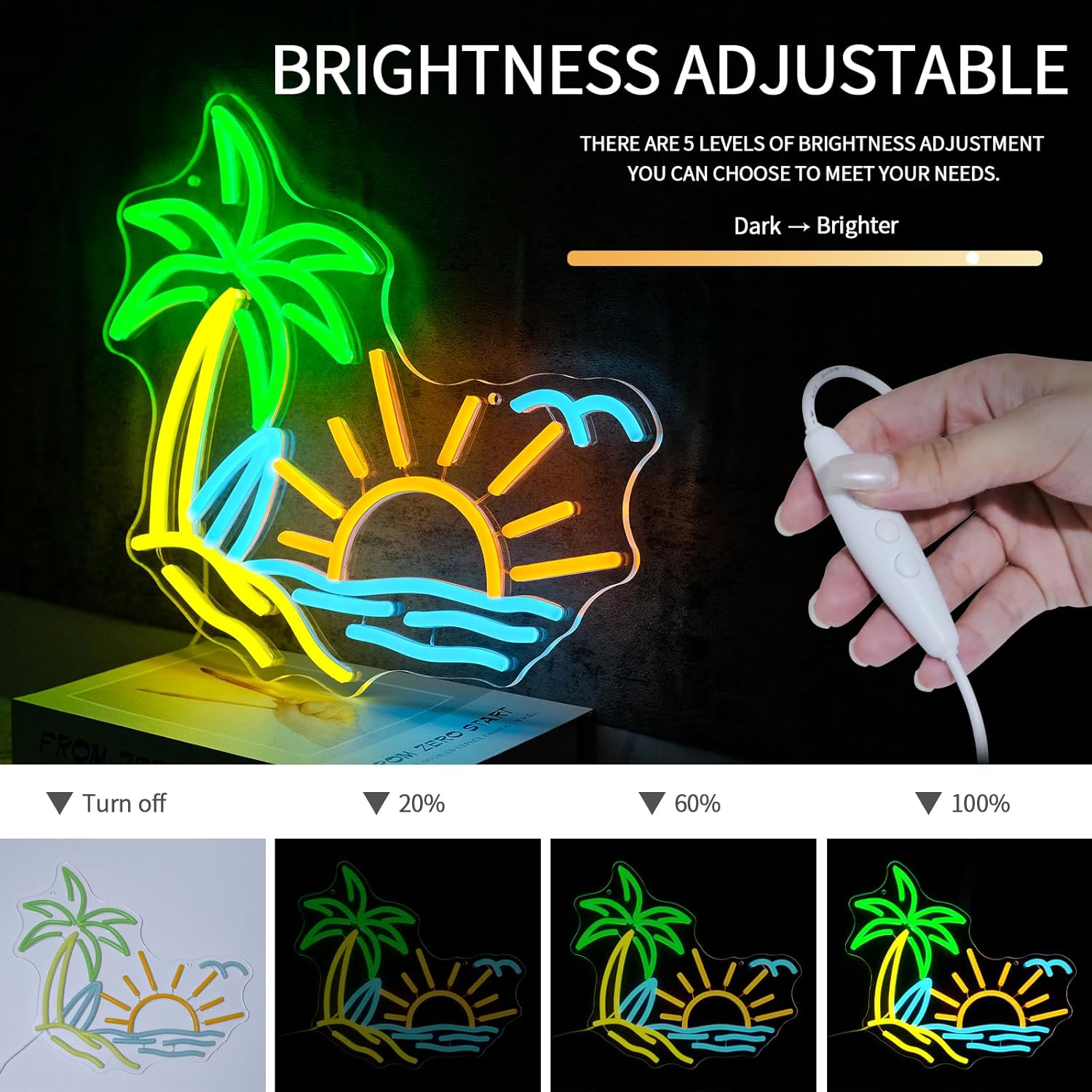 Tropic Neon Sign for Wall Decor Dimmable Coconut Tree Led Light Signs Summer Beach Neon Signs for Hawaii Shop Neon Light for Bar Bedroom Cafe Tiki Bar Party Decoration - Image 4