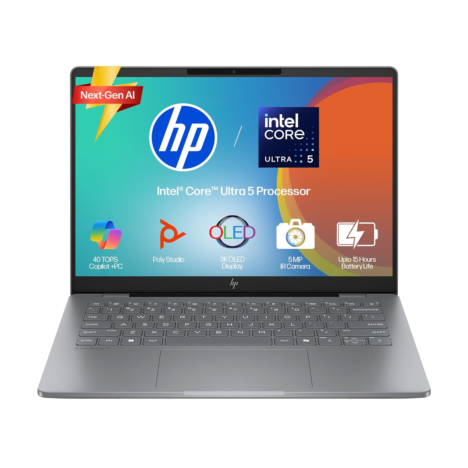 HP Omnibook X Flip OLED (Previously Envy) Intel Core Ultra 5 226V, 40 Tops (16GB LPDDR5x, 1TB SSD) 3K,120hz, 14”/35.6cm, 2-in-1, Win11, M365* Office24, Silver, 1.38kg, fm0099TU Next Gen AI Laptop