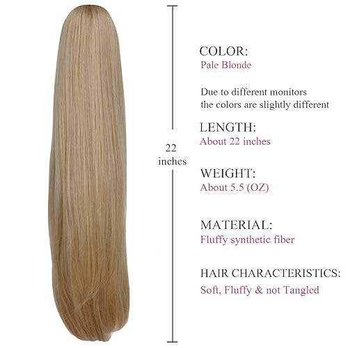 Miniatura 7 de Cola de caballo larga rubia, cola de caballo recta con clip SYXLCYGG de 22 pulgadas, 5.5 onzas, pelo sintético como cabello real, piezas de pelo