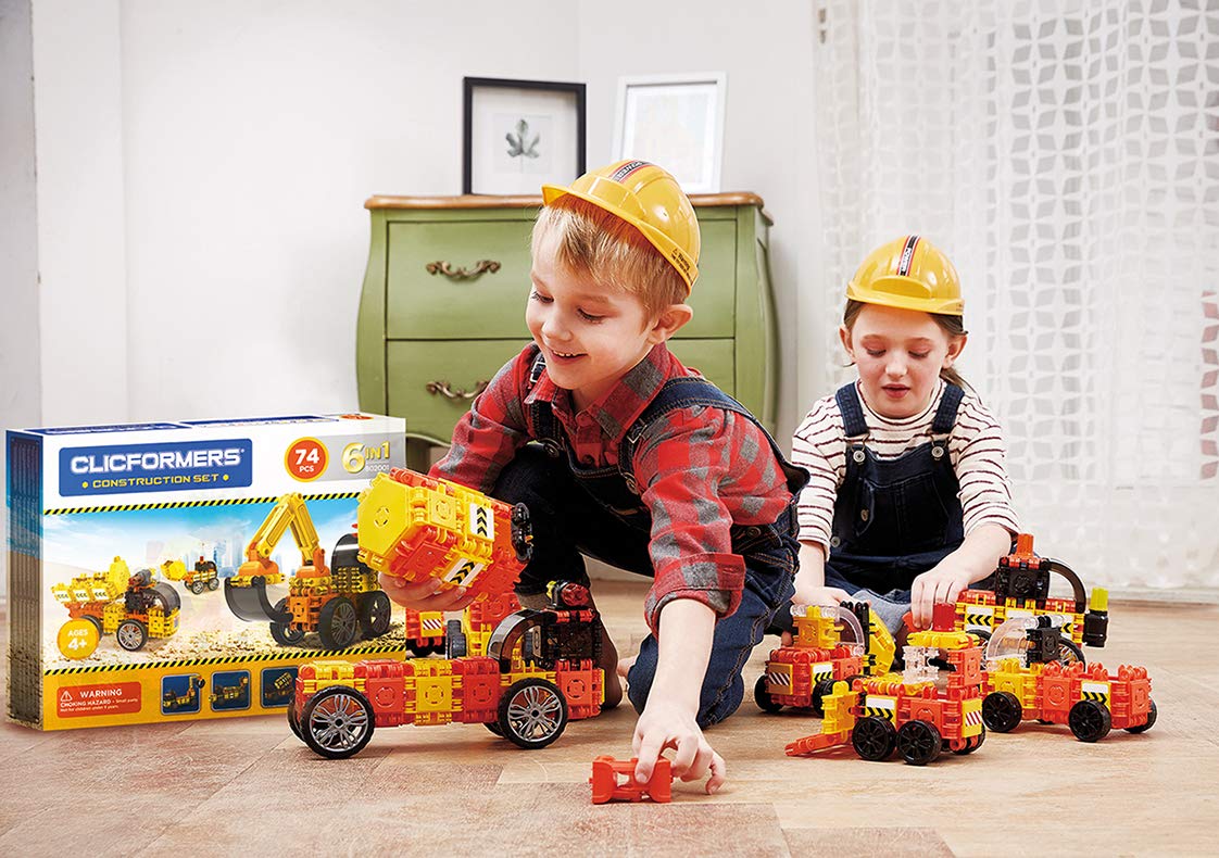 CLICFORMERS Konstruktionsspielzeug für Kinder ab 3 Jahre, kreatives Lernspiel im 73 teiligen Set, Bausteine für Jungen und Mädchen, Montessori STEM-Spielzeug mit Feuerwehrautos,