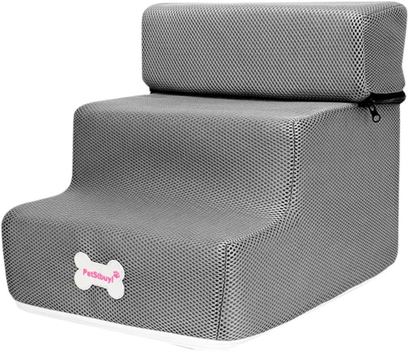 Abaimao Pet Stairs,3 Steps New Breathable Mesh Foldable Detachable Pet Bed Cat Dog Ramp (Gray)
