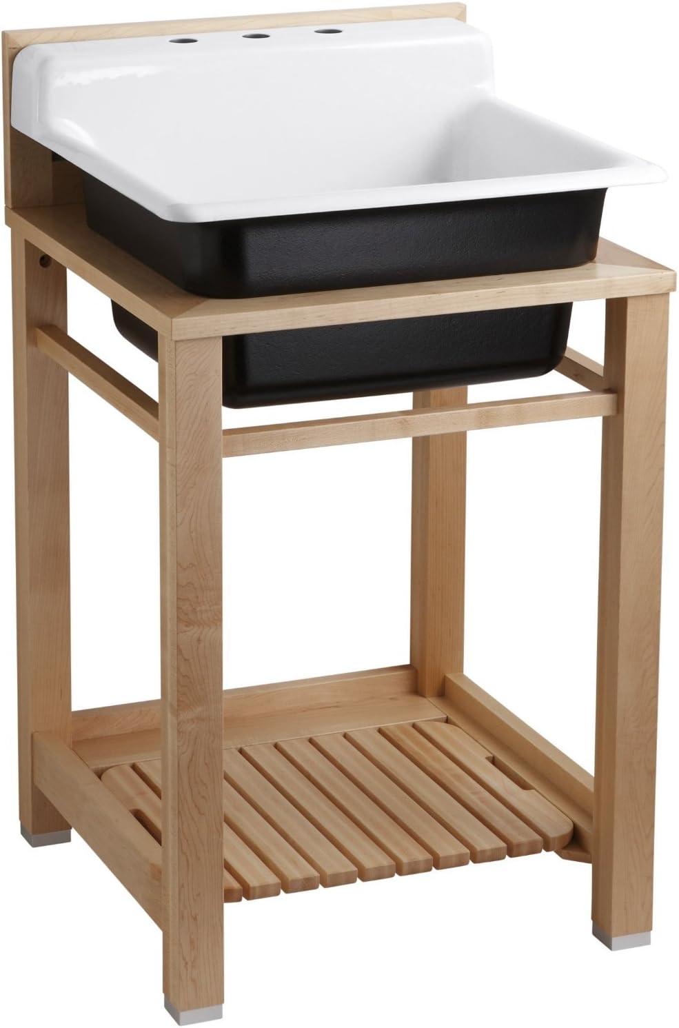 KOHLER K-6608-3P-0 Bayview Wood Stand Utility Sink, White