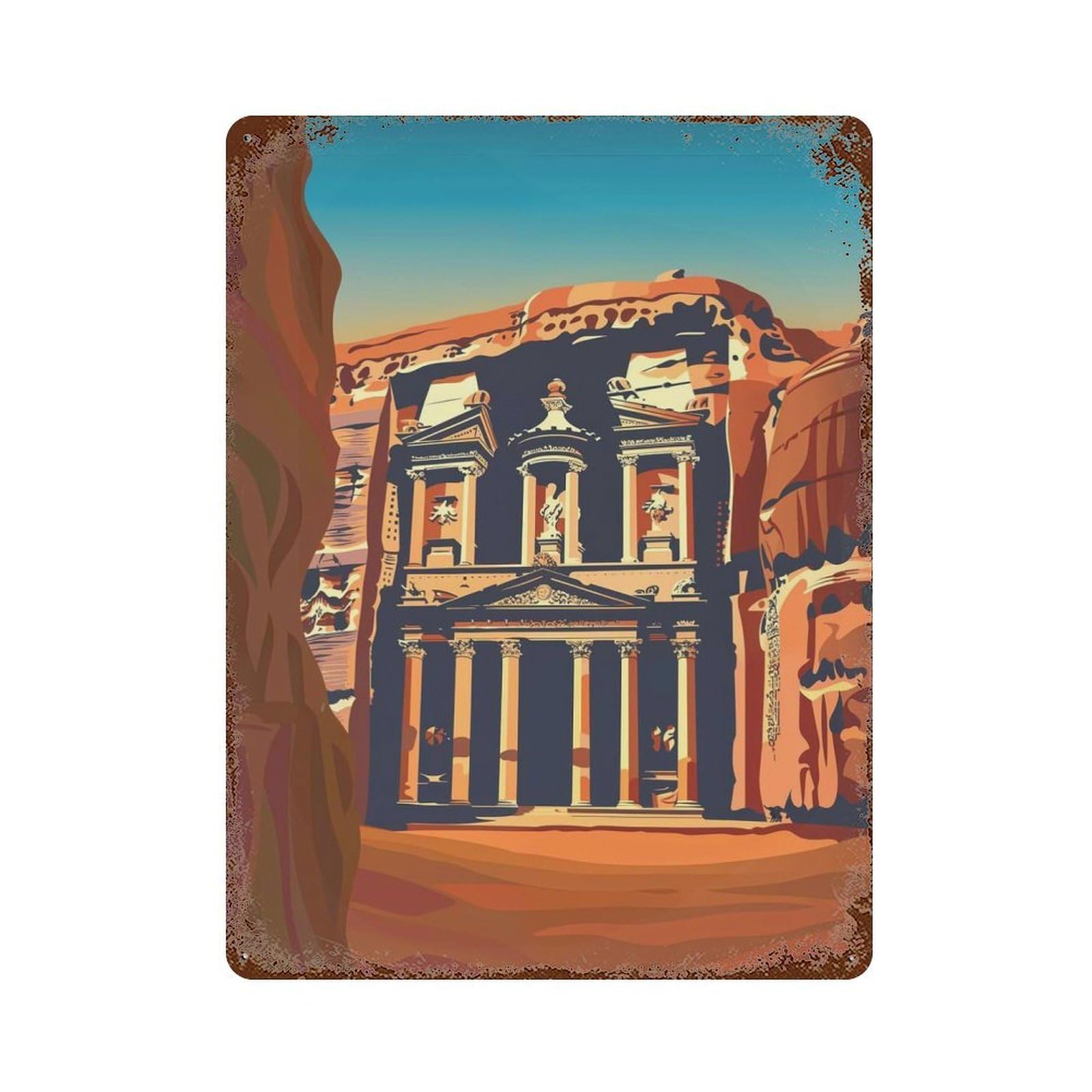 Garage Style Petra Treasury Decorative Tin Sign 15.7"x11.8", Rustic Home Decor for Bar And Workshop