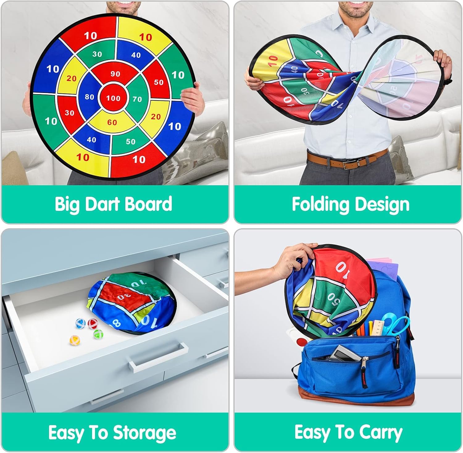 ABTRIX WITH AB 29" Large Dart Board for Kids with 12 Sticky Balls - Safe Indoor/Outdoor Fun Party Game Toys - Educational Birthday Gifts for 3 4 5 6 7 8 9 10 11 12 Year Old Boys & Girls 1